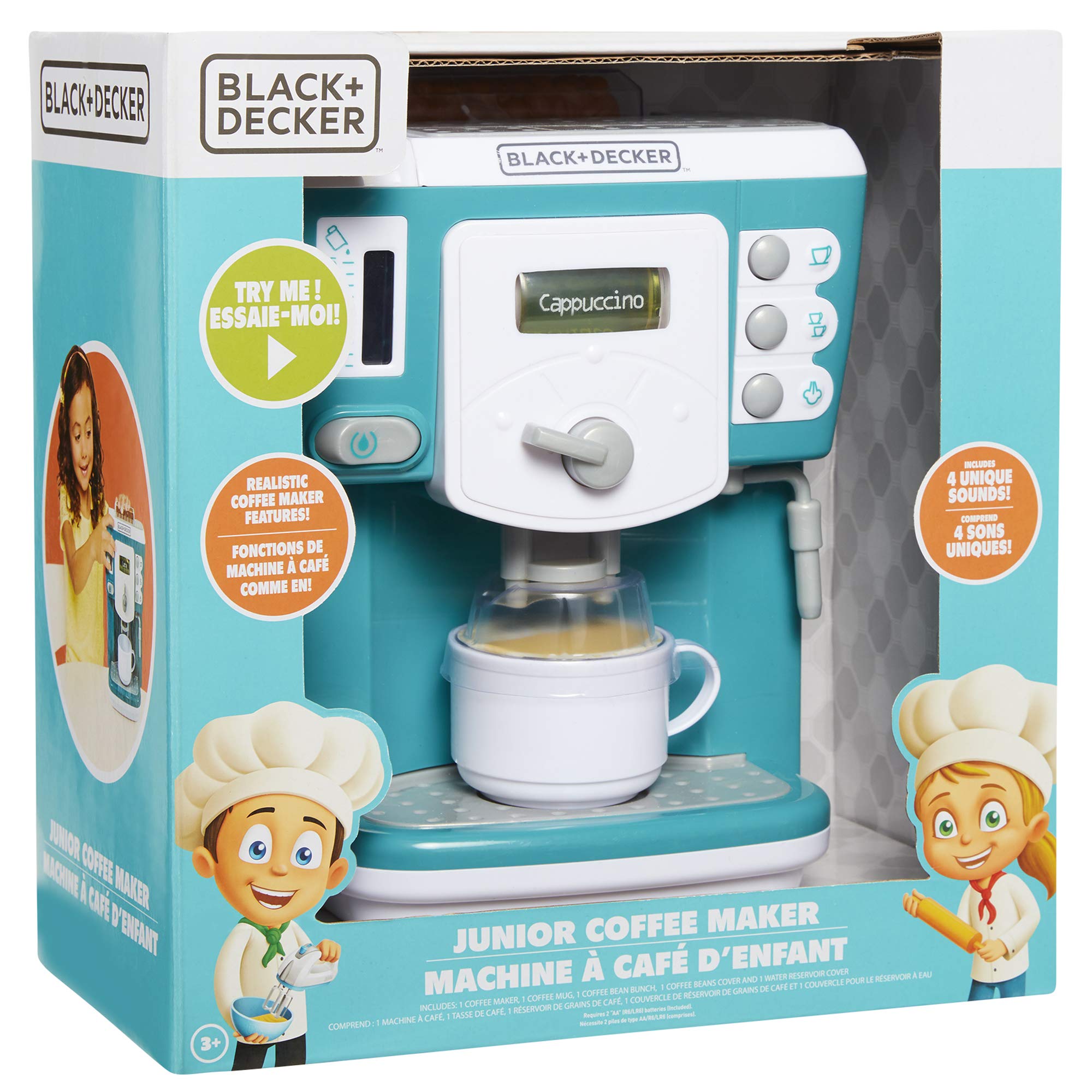 BLACK+DECKER Junior Coffee Maker Role Play Pretend Kitchen Appliance for Kids with Realistic Action, Light and Sound - Plus Toy Coffee Mug for Imaginary Brewing Fun - Image 10
