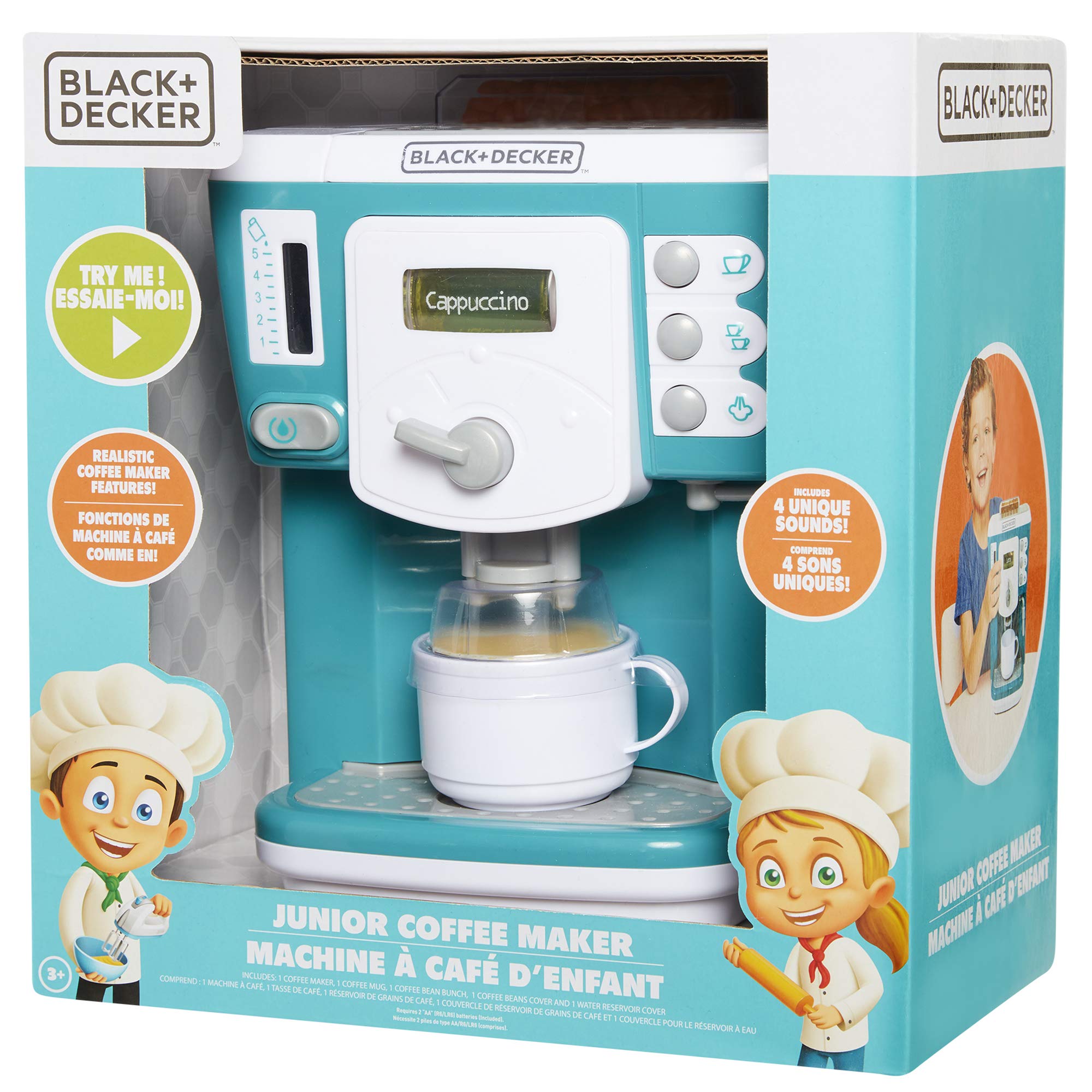BLACK+DECKER Junior Coffee Maker Role Play Pretend Kitchen Appliance for Kids with Realistic Action, Light and Sound - Plus Toy Coffee Mug for Imaginary Brewing Fun - Image 11