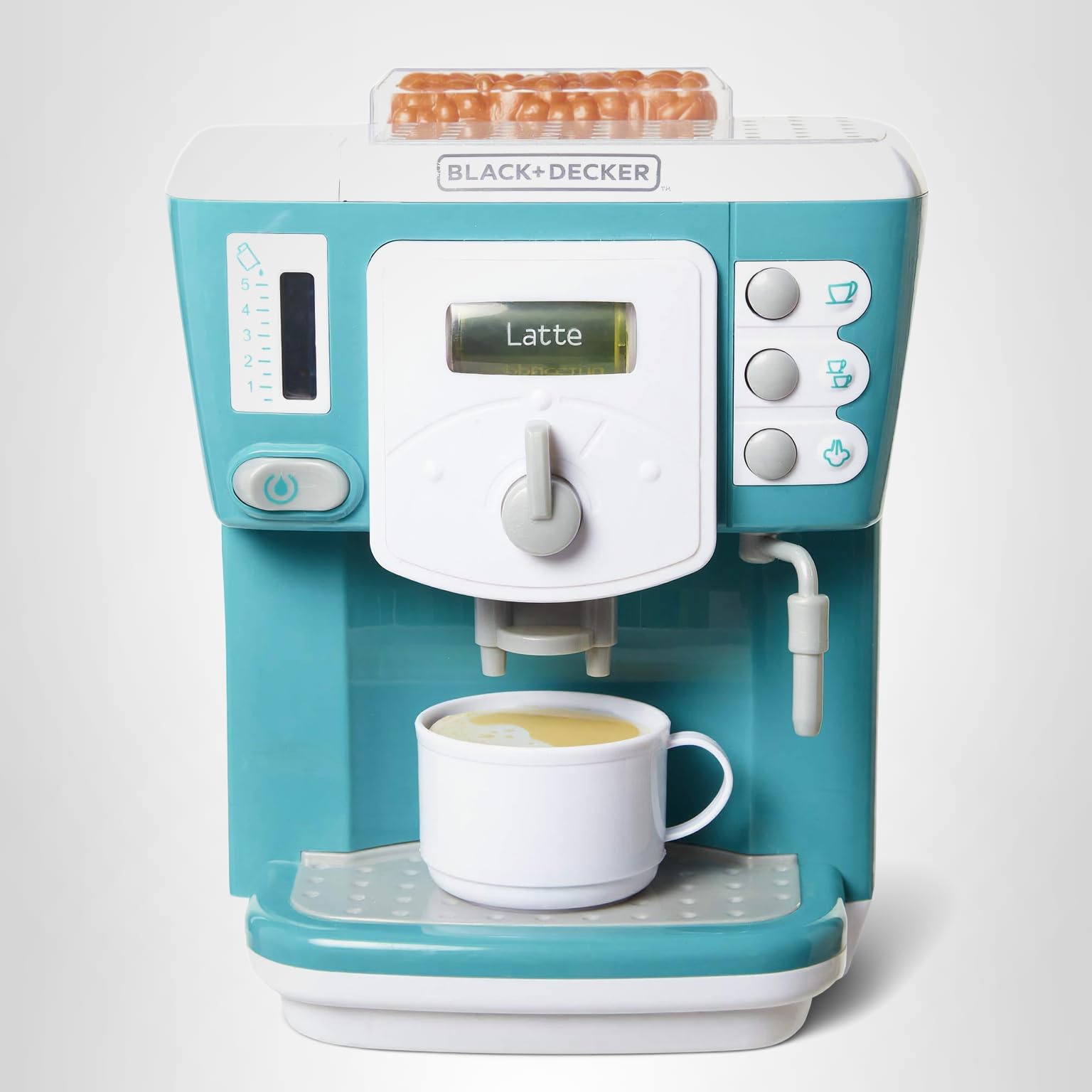 BLACK+DECKER Junior Coffee Maker Role Play Pretend Kitchen Appliance for Kids with Realistic Action, Light and Sound - Plus Toy Coffee Mug for Imaginary Brewing Fun - Image 12