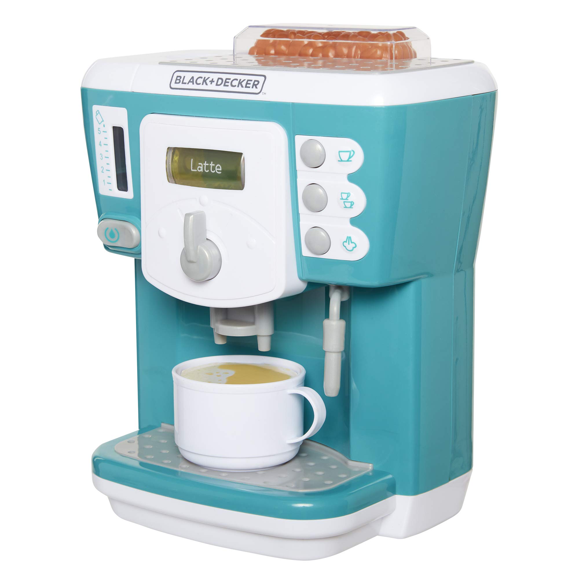 BLACK+DECKER Junior Coffee Maker Role Play Pretend Kitchen Appliance for Kids with Realistic Action, Light and Sound - Plus Toy Coffee Mug for Imaginary Brewing Fun - Image 4