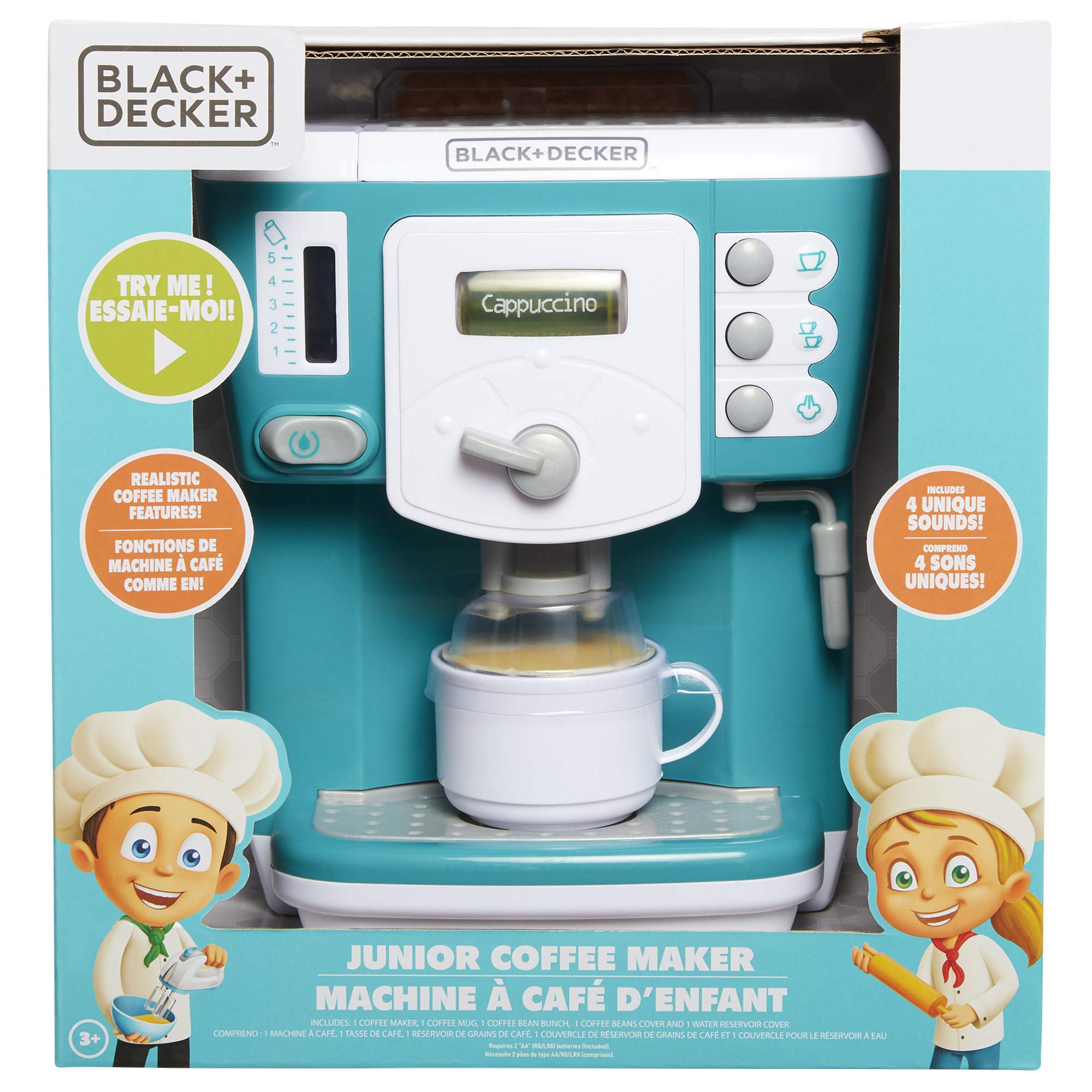 BLACK+DECKER Junior Coffee Maker Role Play Pretend Kitchen Appliance for Kids with Realistic Action, Light and Sound - Plus Toy Coffee Mug for Imaginary Brewing Fun - Image 6