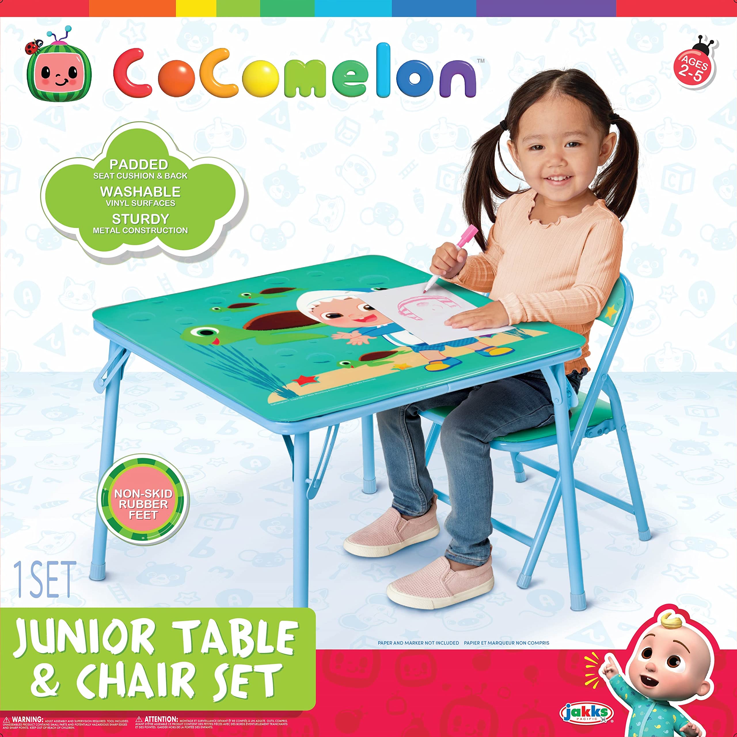 CoComelon Table & Chair Set for Toddlers 24-48M, Includes 1 Table & 1 Chair - Sturdy Metal Construction, Table: 20" L x 20" W x 16.4" H, Chair: 12" L x 11.6" W x 17.7" H - Weight Limit: 70 lbs - Image 7