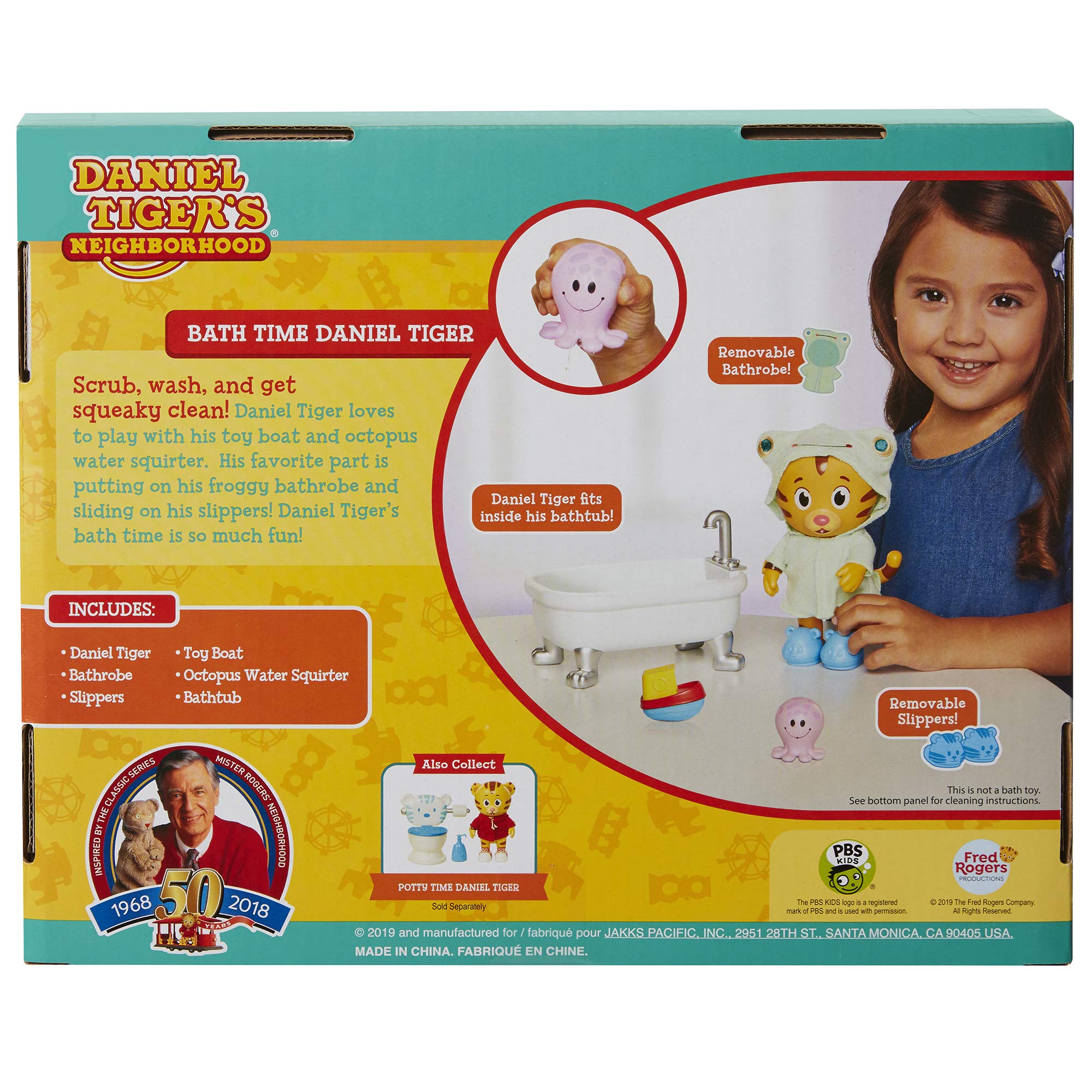 Daniel Tiger's Neighborhood Bath Time Daniel Tiger Figure is 7" Tall – Articulated Neck, Arms & Legs, Comes with Cute Frog Robe & Tigey-Shaped Slippers - Image 10