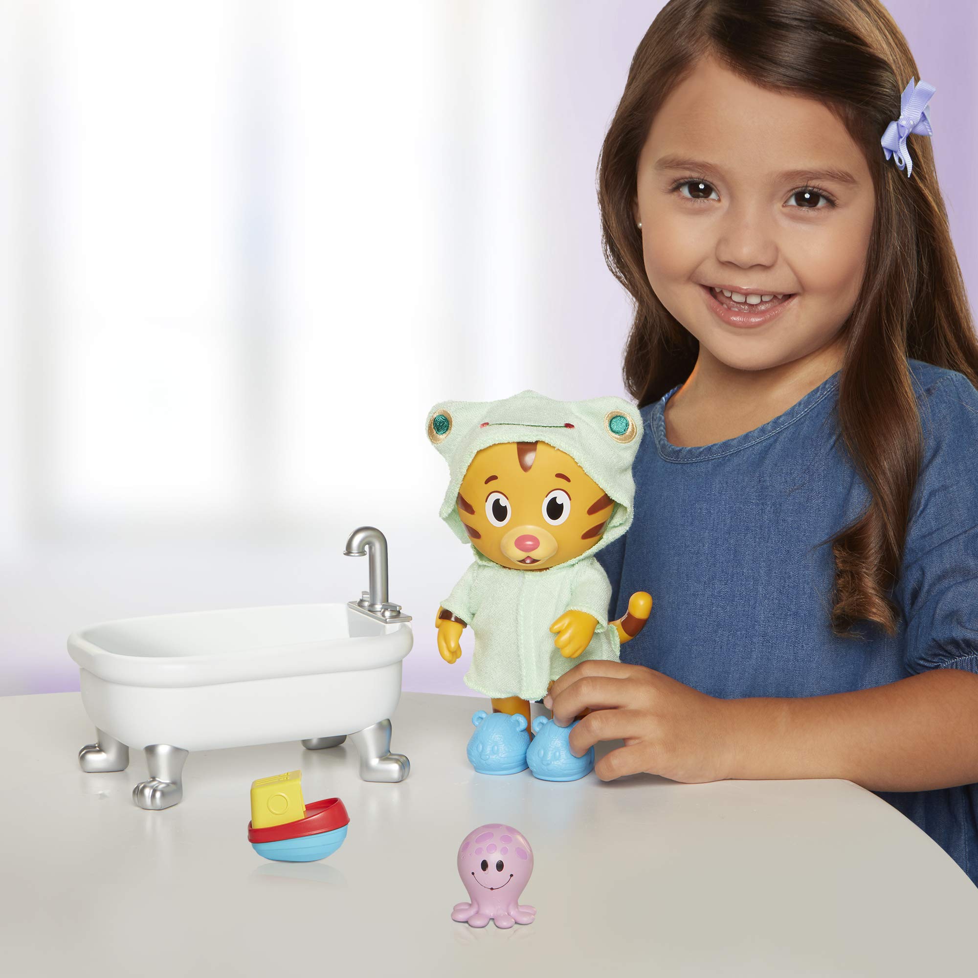 Daniel Tiger's Neighborhood Bath Time Daniel Tiger Figure is 7" Tall – Articulated Neck, Arms & Legs, Comes with Cute Frog Robe & Tigey-Shaped Slippers - Image 12