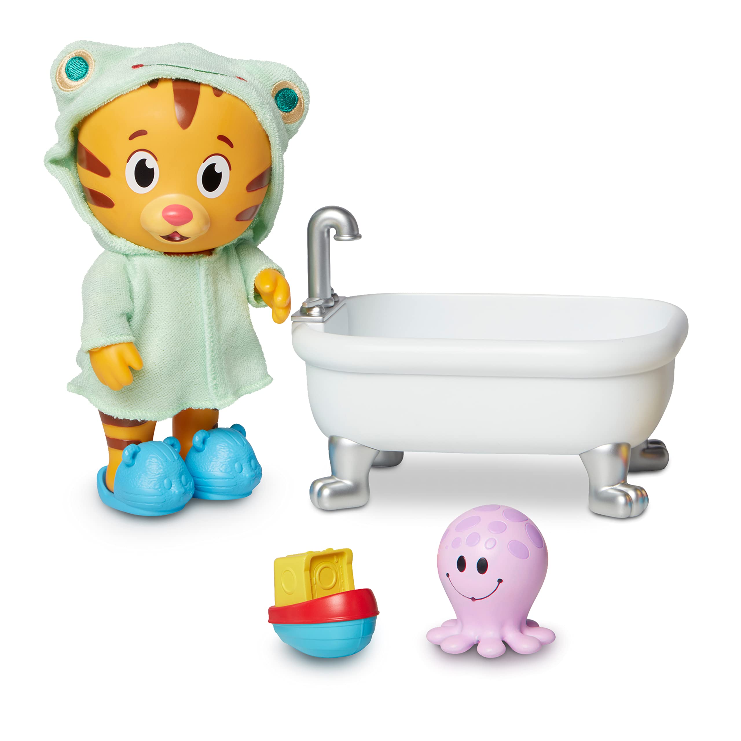Daniel Tiger's Neighborhood Bath Time Daniel Tiger Figure is 7" Tall – Articulated Neck, Arms & Legs, Comes with Cute Frog Robe & Tigey-Shaped Slippers - Image 13
