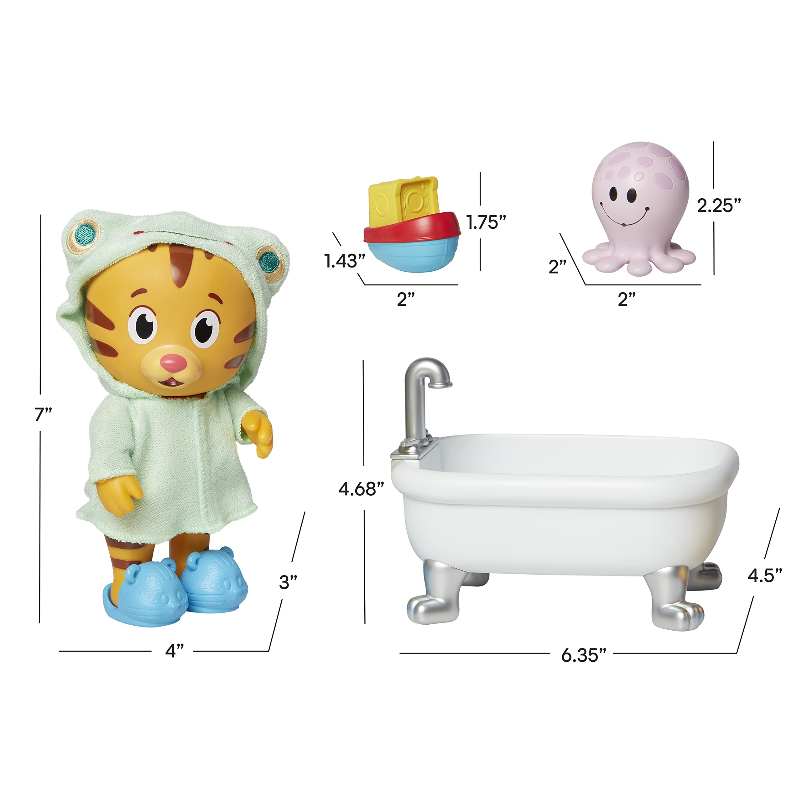 Daniel Tiger's Neighborhood Bath Time Daniel Tiger Figure is 7" Tall – Articulated Neck, Arms & Legs, Comes with Cute Frog Robe & Tigey-Shaped Slippers - Image 3
