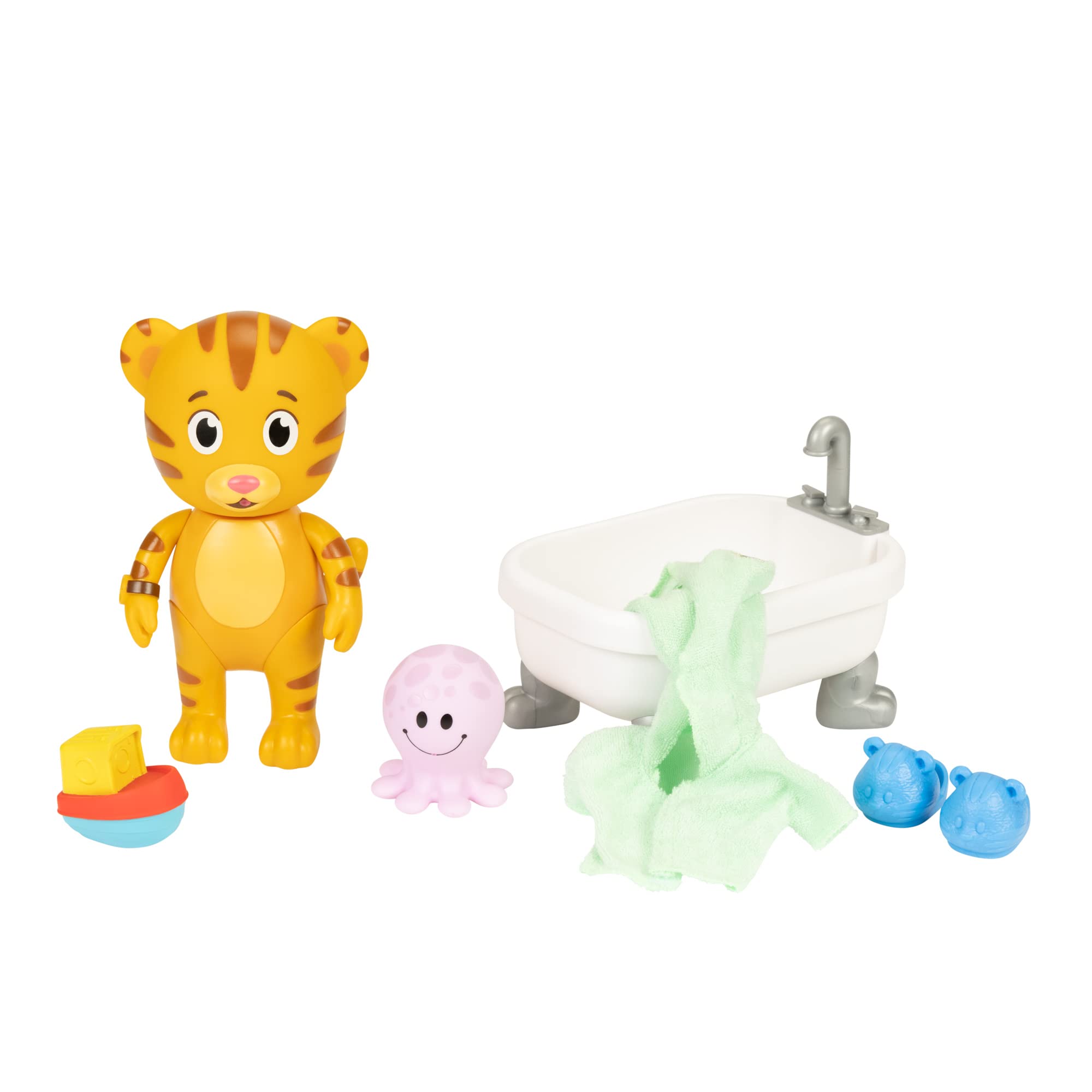 Daniel Tiger's Neighborhood Bath Time Daniel Tiger Figure is 7" Tall – Articulated Neck, Arms & Legs, Comes with Cute Frog Robe & Tigey-Shaped Slippers - Image 4