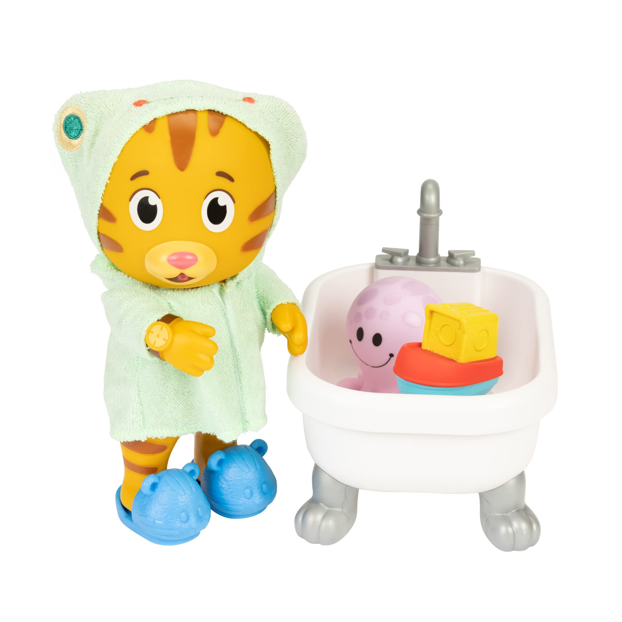 Daniel Tiger's Neighborhood Bath Time Daniel Tiger Figure is 7" Tall – Articulated Neck, Arms & Legs, Comes with Cute Frog Robe & Tigey-Shaped Slippers - Image 5