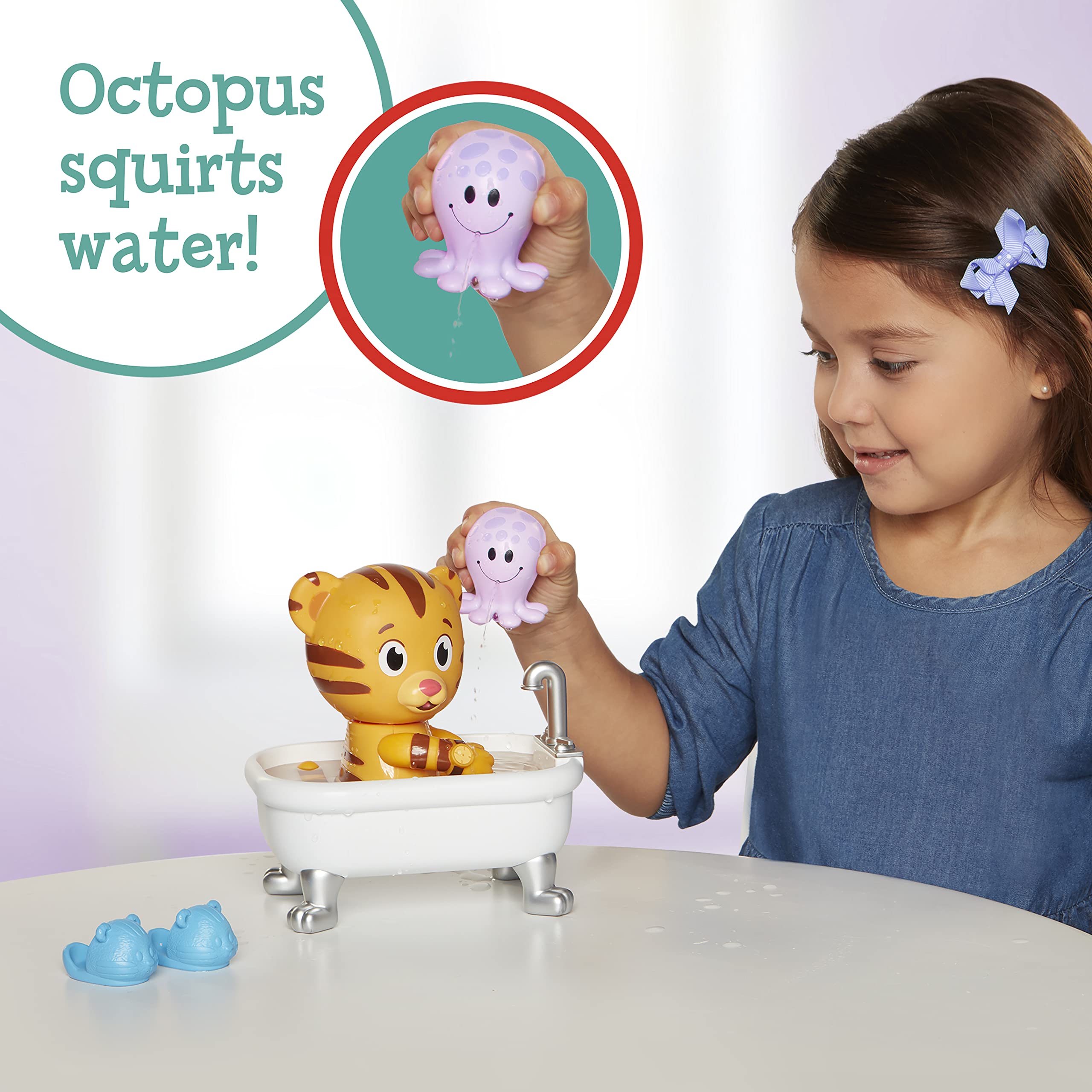 Daniel Tiger's Neighborhood Bath Time Daniel Tiger Figure is 7" Tall – Articulated Neck, Arms & Legs, Comes with Cute Frog Robe & Tigey-Shaped Slippers - Image 6