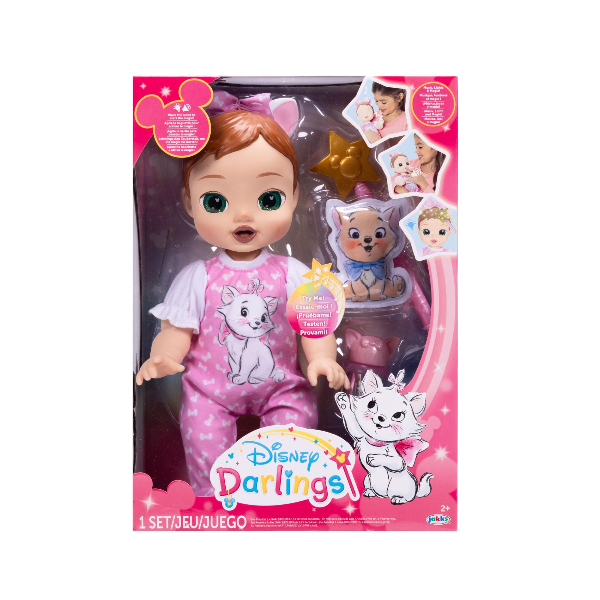 Disney Darlings 13-Inch Interactive Baby Doll – Magical Lights, Sounds, Music & Wand – Marie-Inspired Nurturing Doll with Accessories – Multiple Skin Tones, Eye Colors – Ages 2 and Up - Image 6