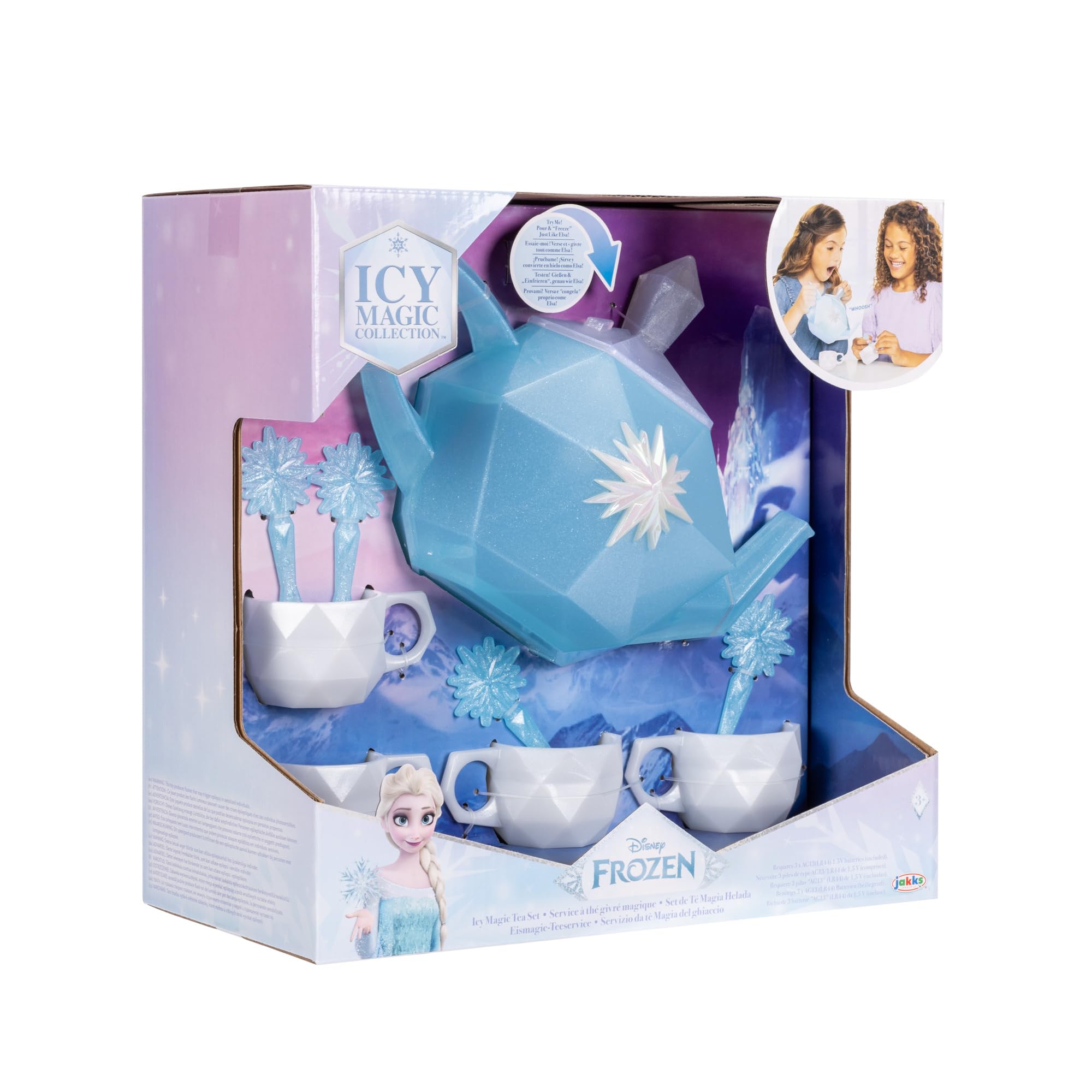 Disney Frozen Elsa Beautiful Ice-Inspired Tea Set, Includes 1 Teapot, Lid, and 4 Teacups with Teaspoons, Teapot Toy Lights Up and Makes Freezing Sounds! - Image 9