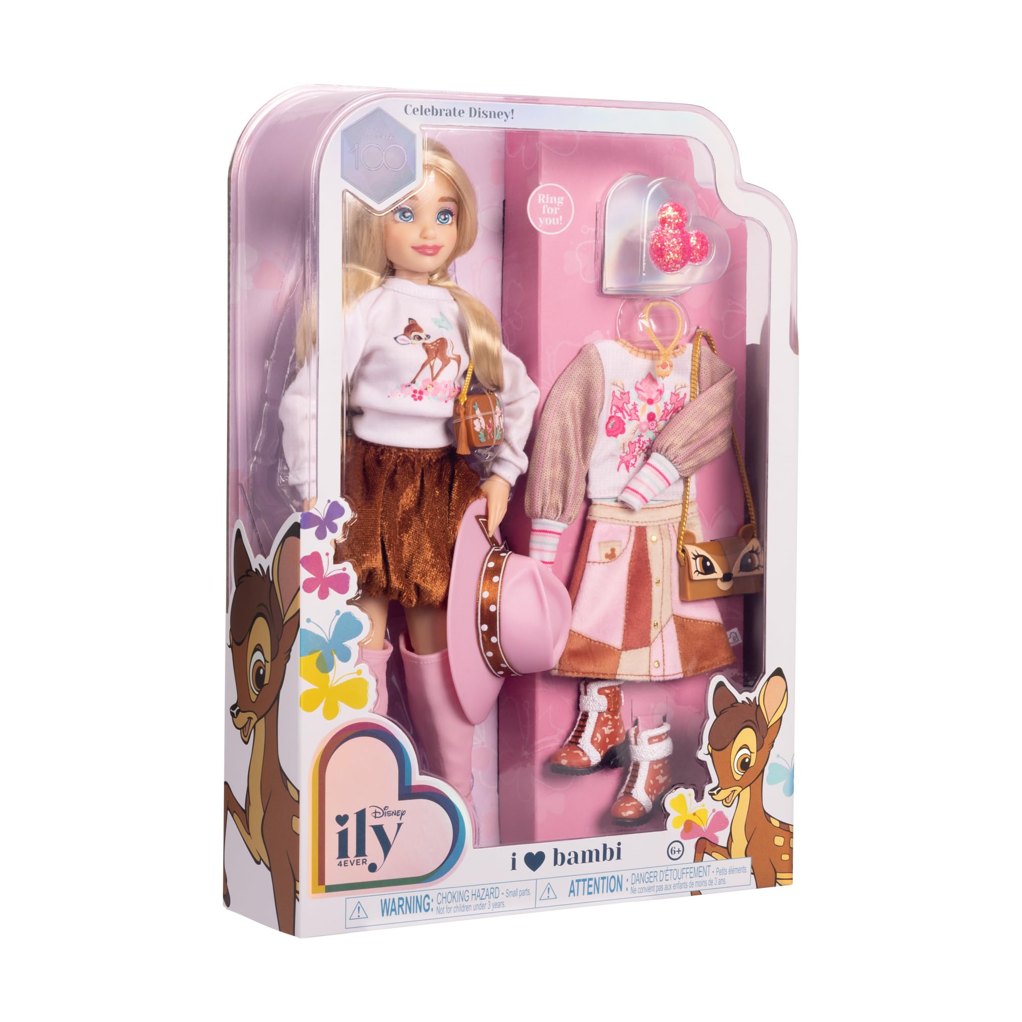 Disney ily 4EVER Dolls Disney 100 - Bambi 11.5" Tall with 13 Points of Articulation, Two Complete Mix-and-Match Outfits and Glittery Mickey Ring for You! - Image 7