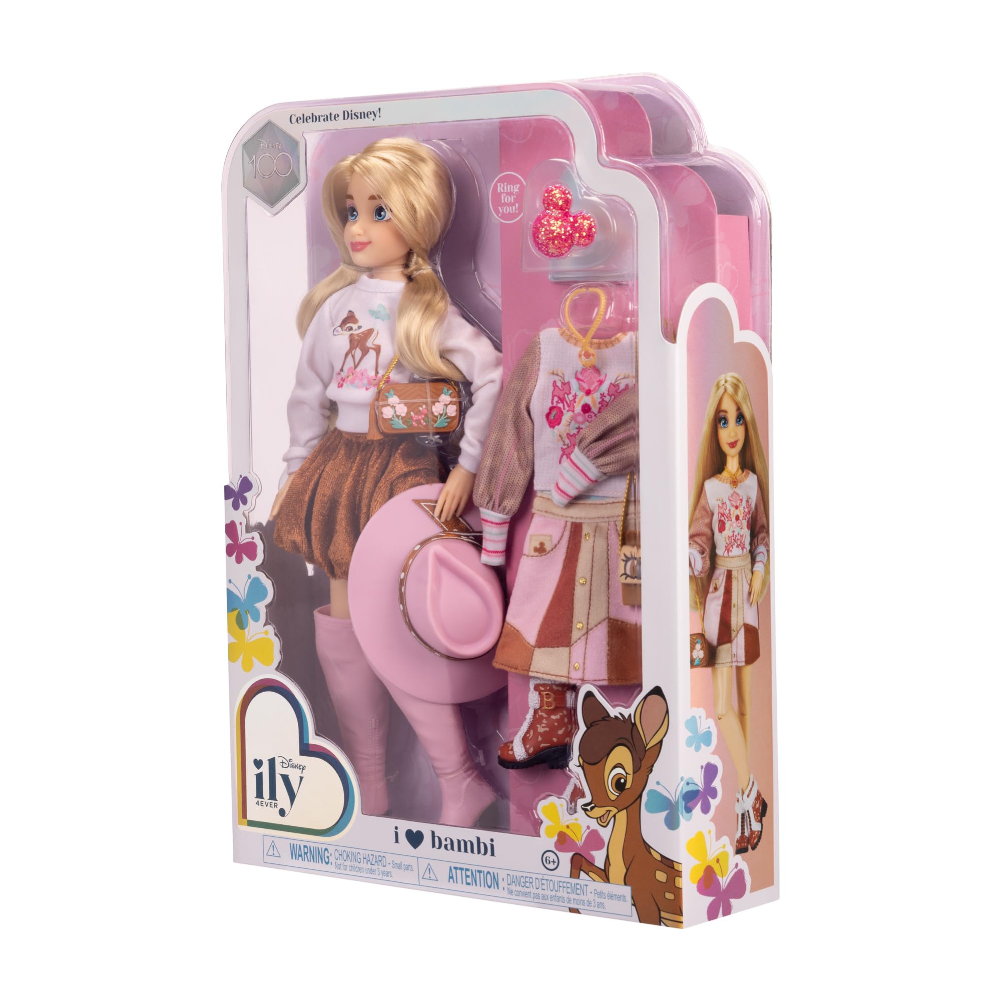 Disney ily 4EVER Dolls Disney 100 - Bambi 11.5" Tall with 13 Points of Articulation, Two Complete Mix-and-Match Outfits and Glittery Mickey Ring for You! - Image 9