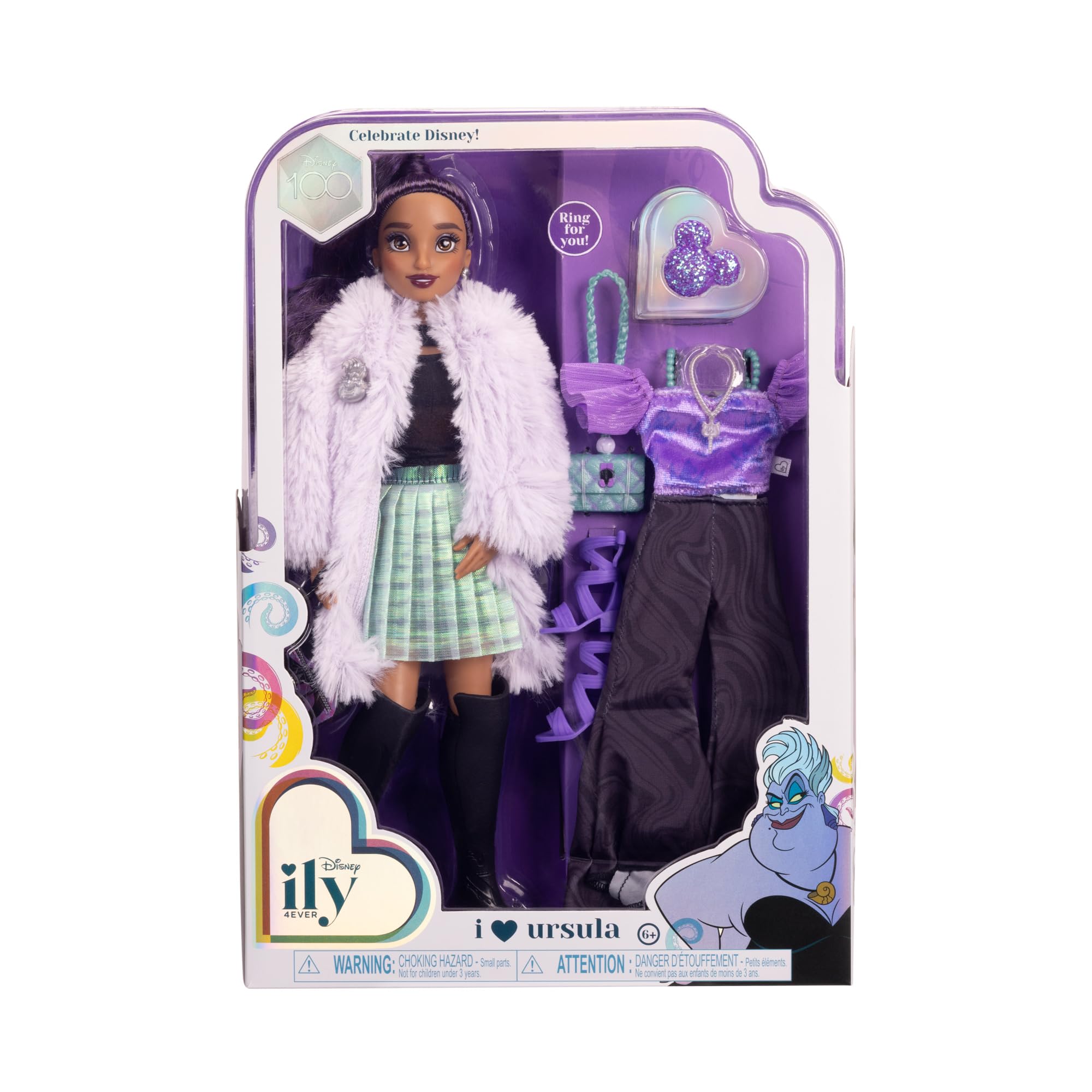 Disney ily 4EVER Dolls Disney 100 - Ursula 11.5" Tall with 13 Points of Articulation, Two Complete Mix-and-Match Outfits and Glittery Mickey Ring for You! - Image 6