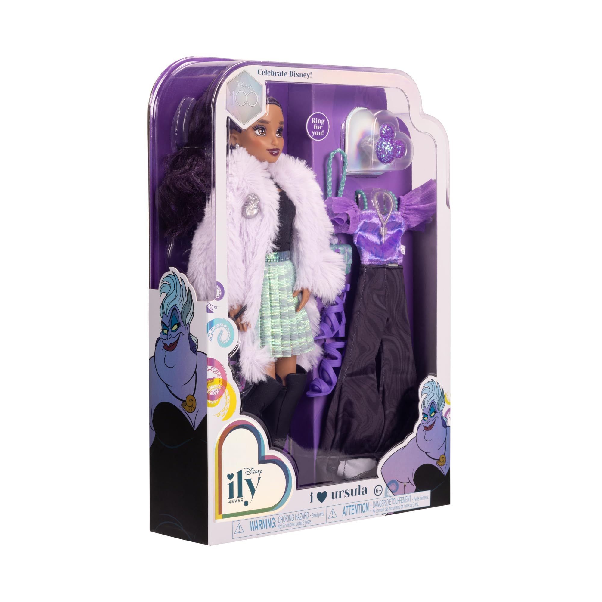 Disney ily 4EVER Dolls Disney 100 - Ursula 11.5" Tall with 13 Points of Articulation, Two Complete Mix-and-Match Outfits and Glittery Mickey Ring for You! - Image 8
