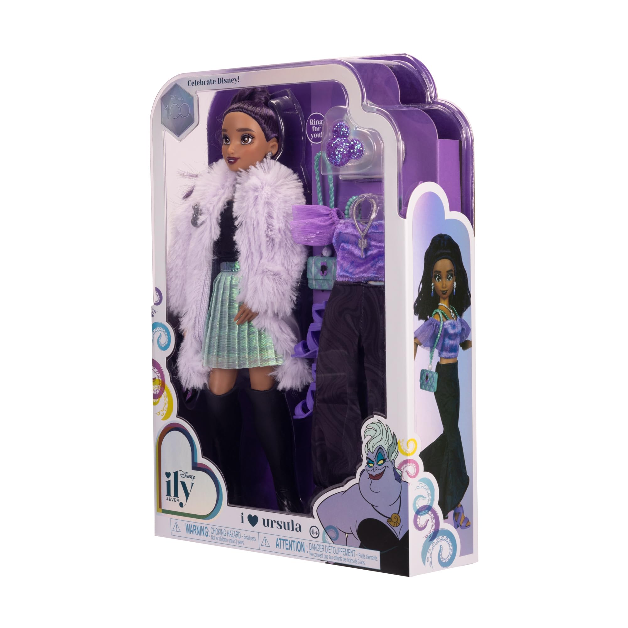 Disney ily 4EVER Dolls Disney 100 - Ursula 11.5" Tall with 13 Points of Articulation, Two Complete Mix-and-Match Outfits and Glittery Mickey Ring for You! - Image 9