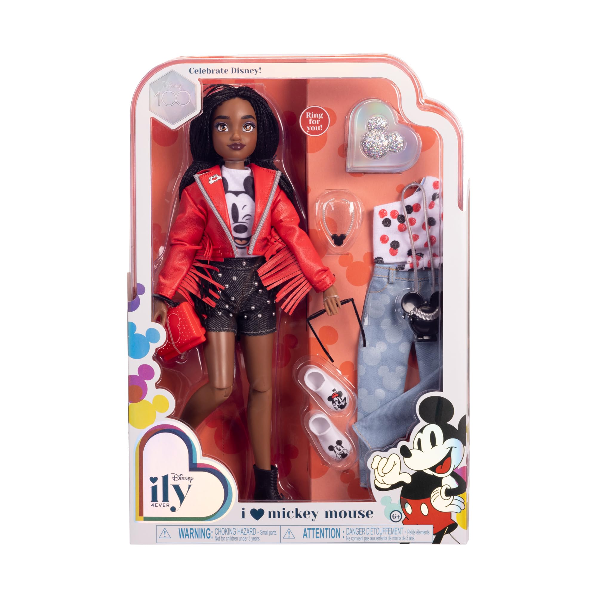 Disney ILY 4EVER Fashion Dolls Disney 100 - Mickey Mouse 11.5" Tall with 13 Points of Articulation, Two Complete Mix-and-Match Outfits and Glittery Mickey Ring for You! - Image 6