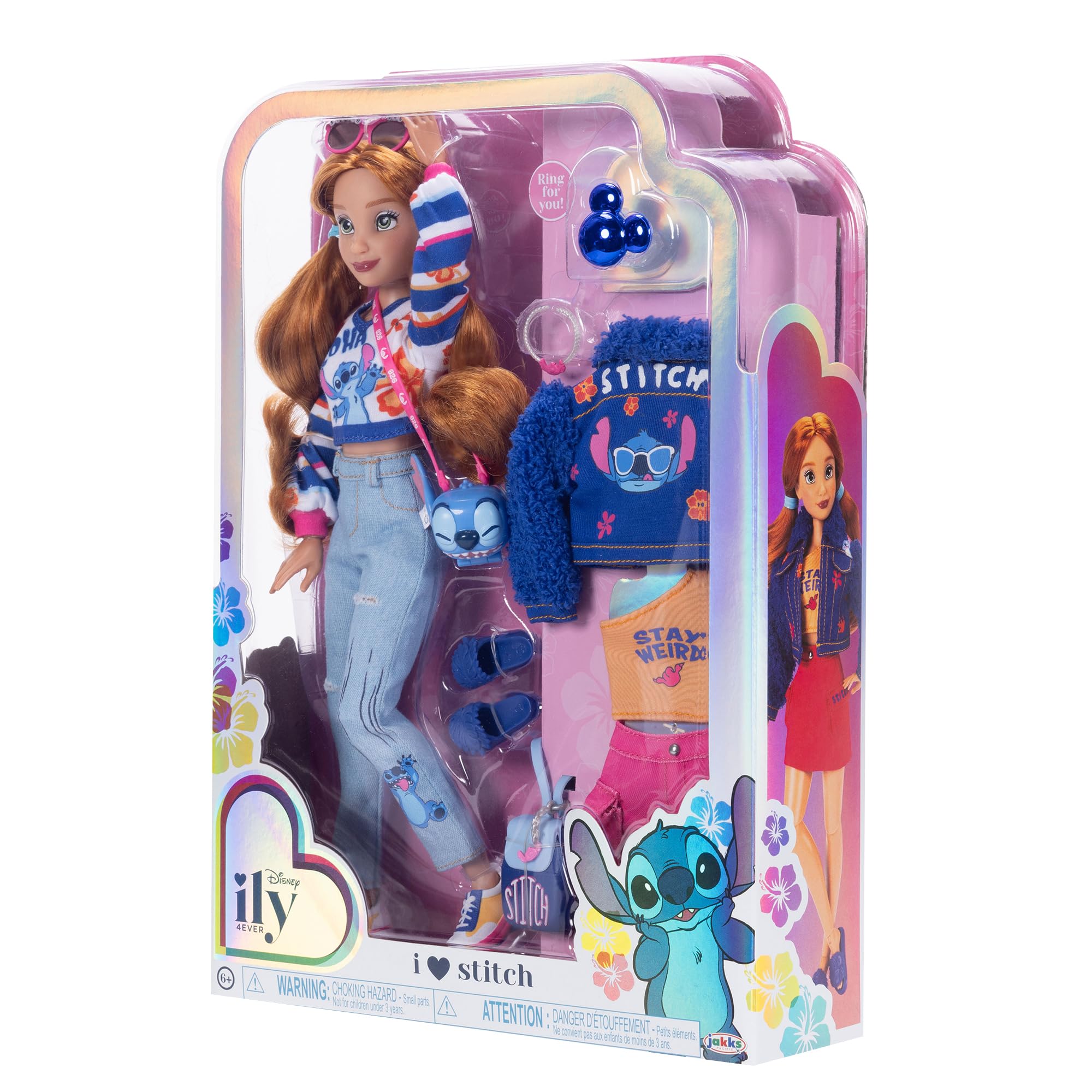 Disney ILY 4EVER Fashion Dolls Red Hair Stitch 11.5" Tall with 13 Points of Articulation, Two Complete Mix-and-Match Outfits and Mickey Ring for You! - Image 9