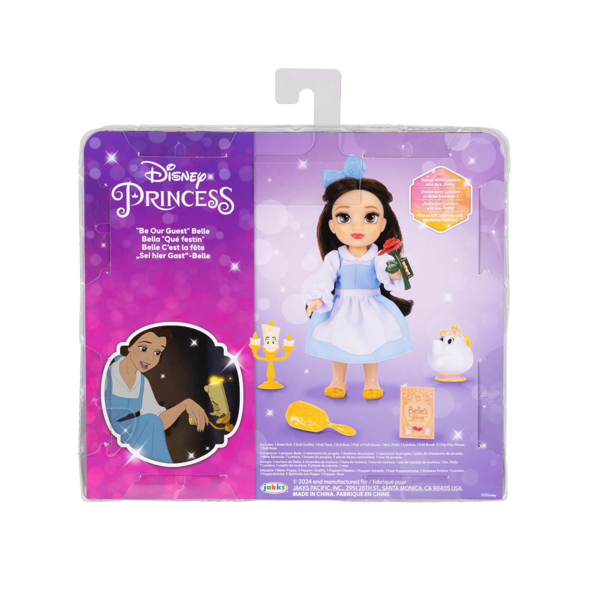 Disney Princess Belle Doll Be Our Guest Petite Belle Doll with Mrs. Potts & Lumiere, in Yellow Ball Gown and Blue Village Dress Fashions - Image 7