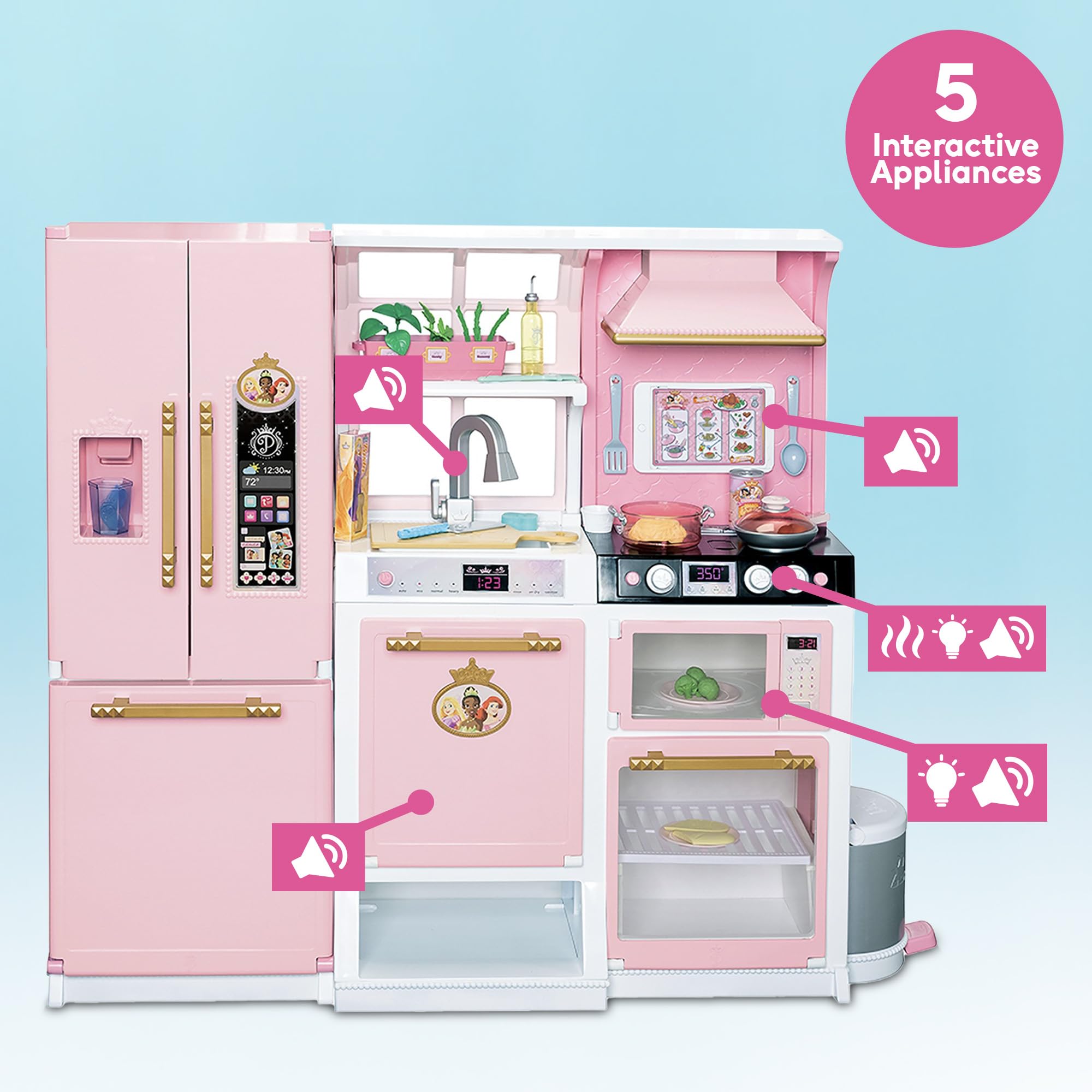 Disney Princess Style Collection Fresh Prep Gourmet Kitchen, Interactive Pretend Play Kitchen for Girls & Kids with Realistic Steam, Complete Meal Kit & 35+ Accessories - Image 4