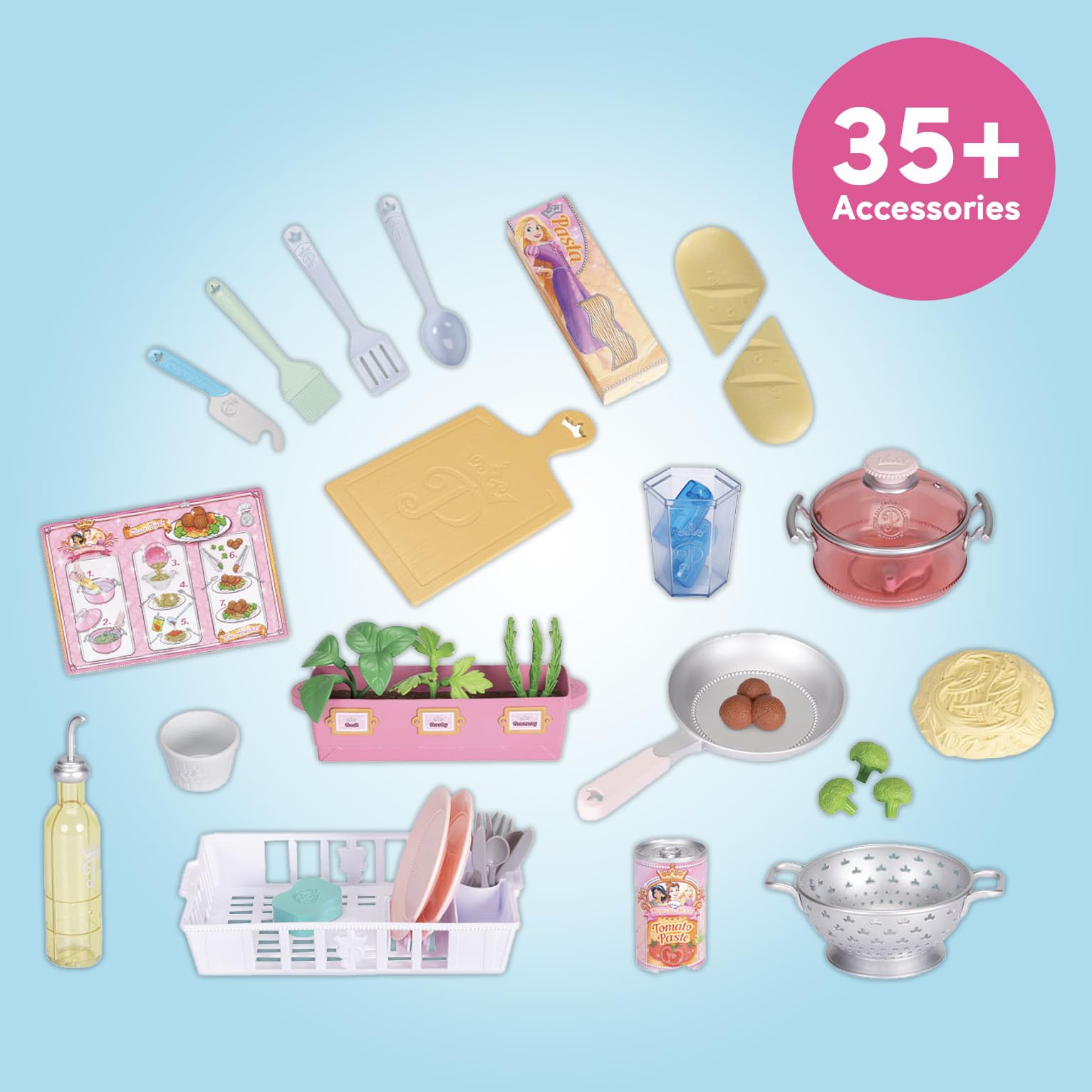 Disney Princess Style Collection Fresh Prep Gourmet Kitchen, Interactive Pretend Play Kitchen for Girls & Kids with Realistic Steam, Complete Meal Kit & 35+ Accessories - Image 5
