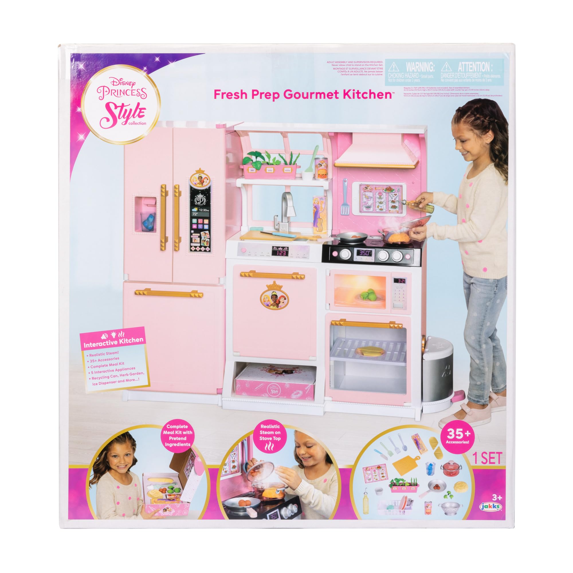 Disney Princess Style Collection Fresh Prep Gourmet Kitchen, Interactive Pretend Play Kitchen for Girls & Kids with Realistic Steam, Complete Meal Kit & 35+ Accessories - Image 7