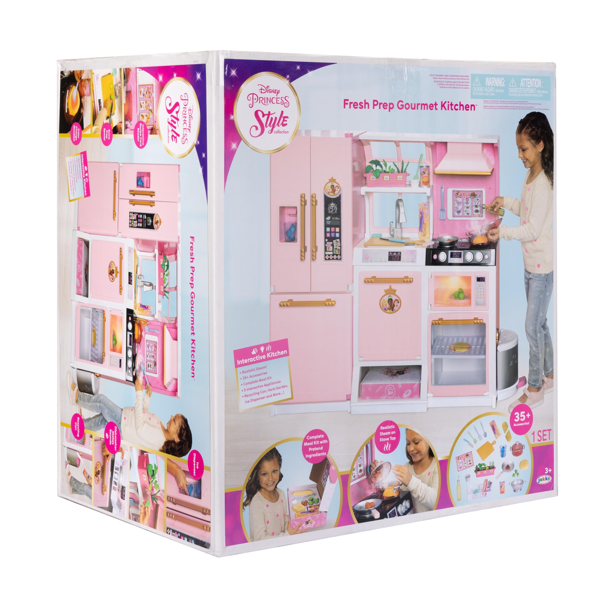 Disney Princess Style Collection Fresh Prep Gourmet Kitchen, Interactive Pretend Play Kitchen for Girls & Kids with Realistic Steam, Complete Meal Kit & 35+ Accessories - Image 8