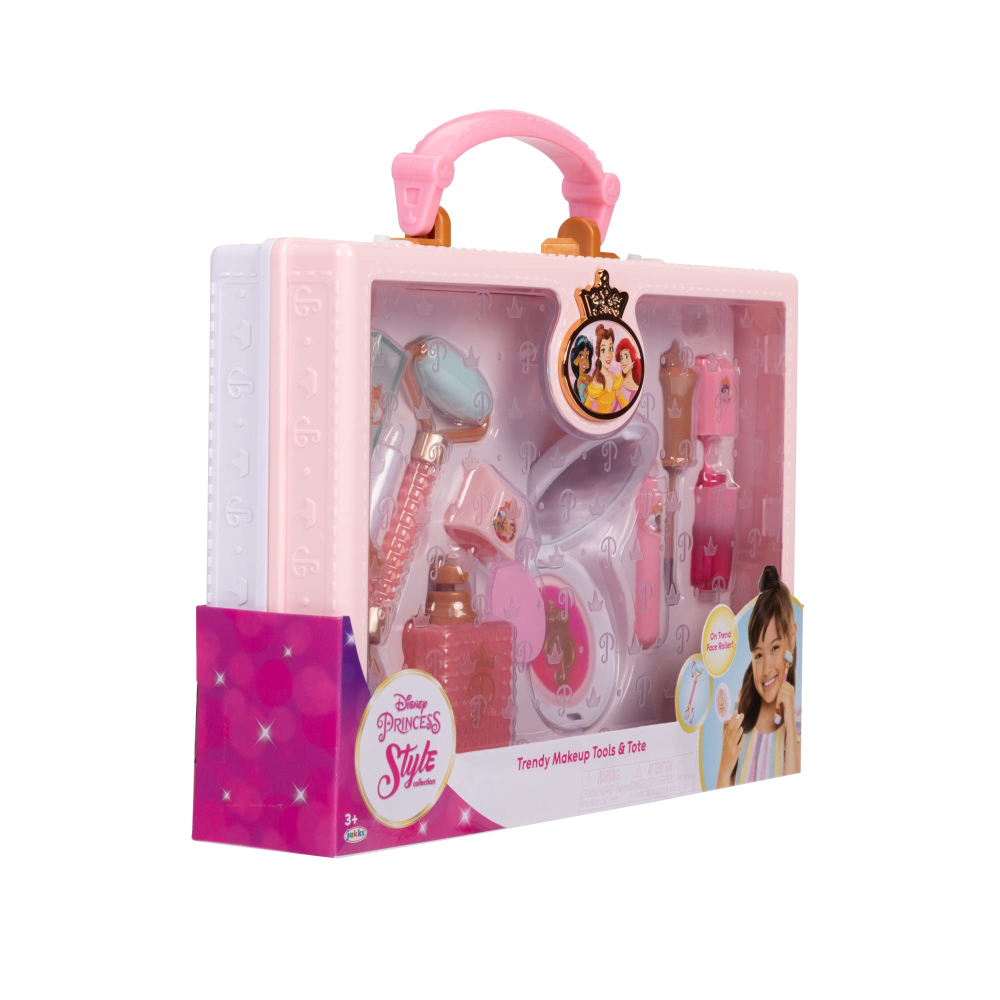 Disney Princess Style Collection Girls Trendy Makeup Tote Bag, Trendy Pretend Play Makeup Tools, Including a Face Roller, Comes with 8 Different Play Tools - Image 5