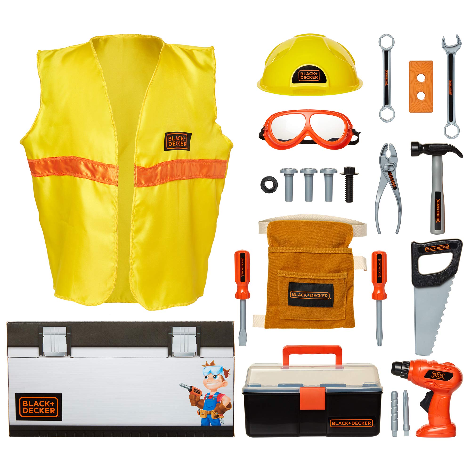 JAKKS Pacific BLACK+DECKER Kids Tool Set Pretend Play Trunk with Tool Box, Construction Vest & Hard Hat – 22 Piece Set [Amazon Exclusive] - Image 3