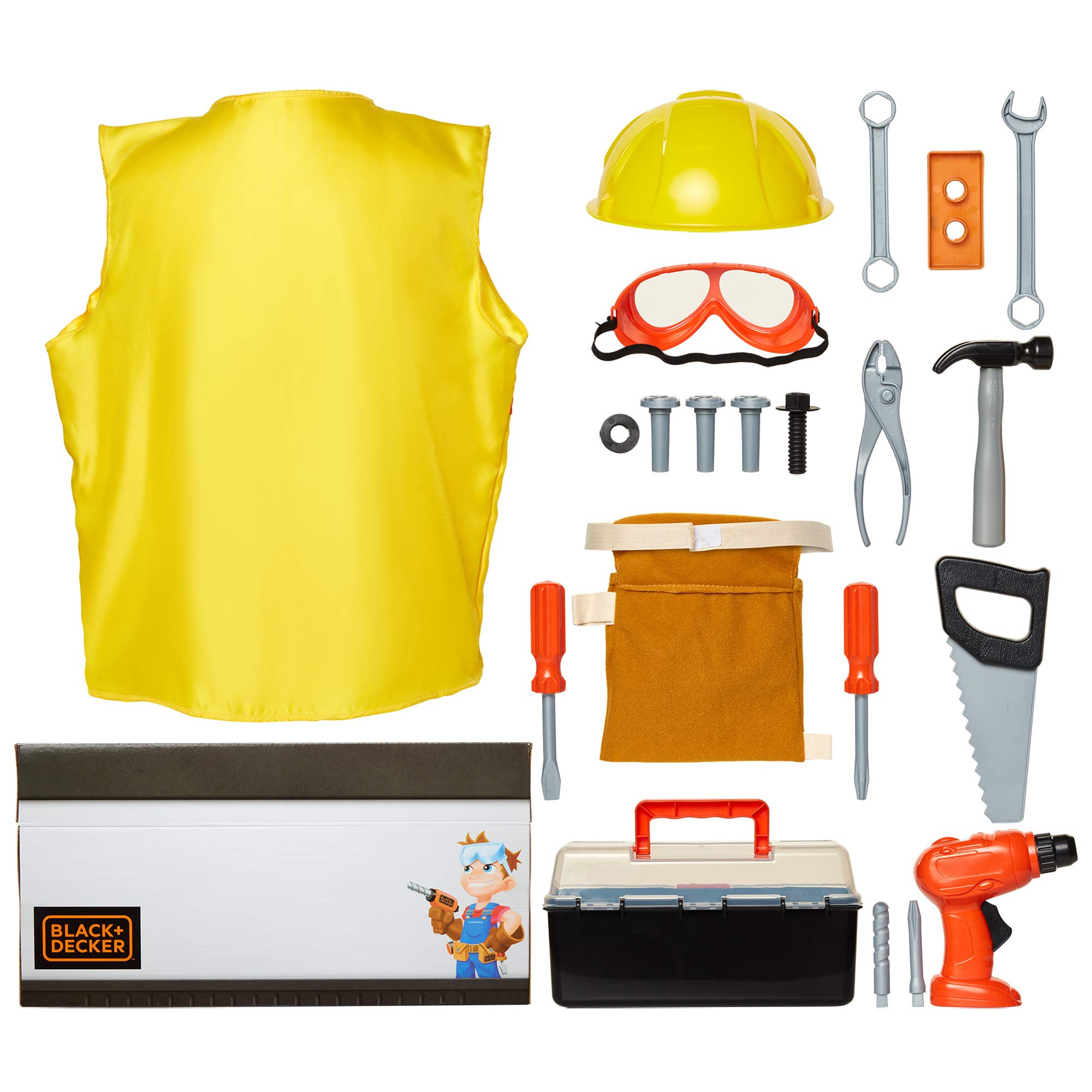 JAKKS Pacific BLACK+DECKER Kids Tool Set Pretend Play Trunk with Tool Box, Construction Vest & Hard Hat – 22 Piece Set [Amazon Exclusive] - Image 4