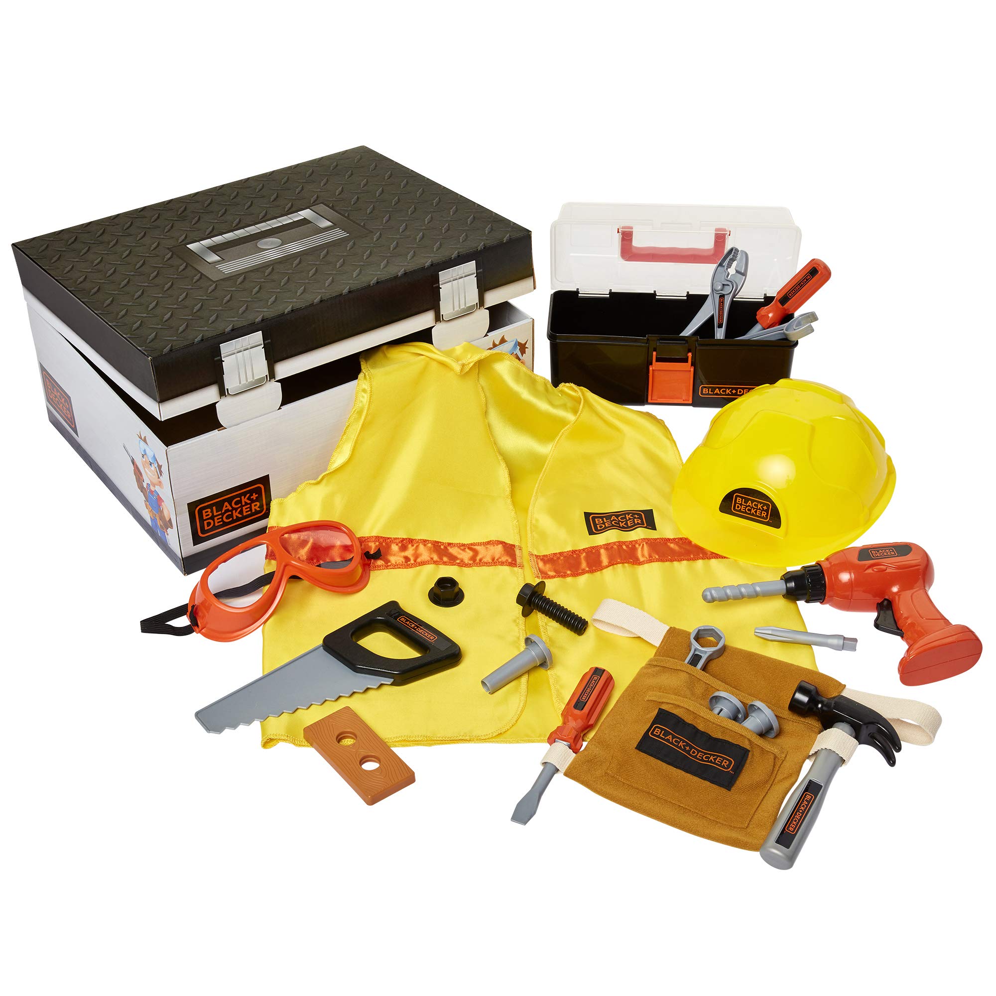 JAKKS Pacific BLACK+DECKER Kids Tool Set Pretend Play Trunk with Tool Box, Construction Vest & Hard Hat – 22 Piece Set [Amazon Exclusive] - Image 5