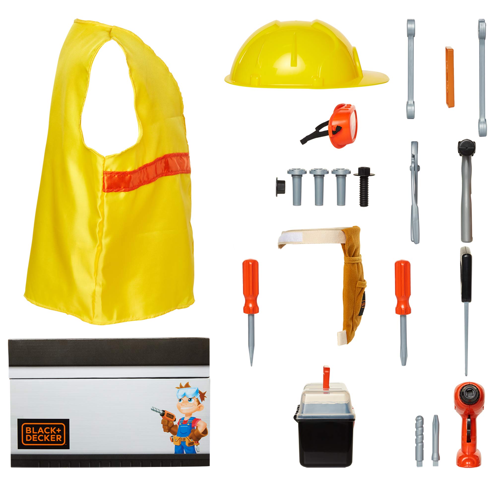 JAKKS Pacific BLACK+DECKER Kids Tool Set Pretend Play Trunk with Tool Box, Construction Vest & Hard Hat – 22 Piece Set [Amazon Exclusive] - Image 8