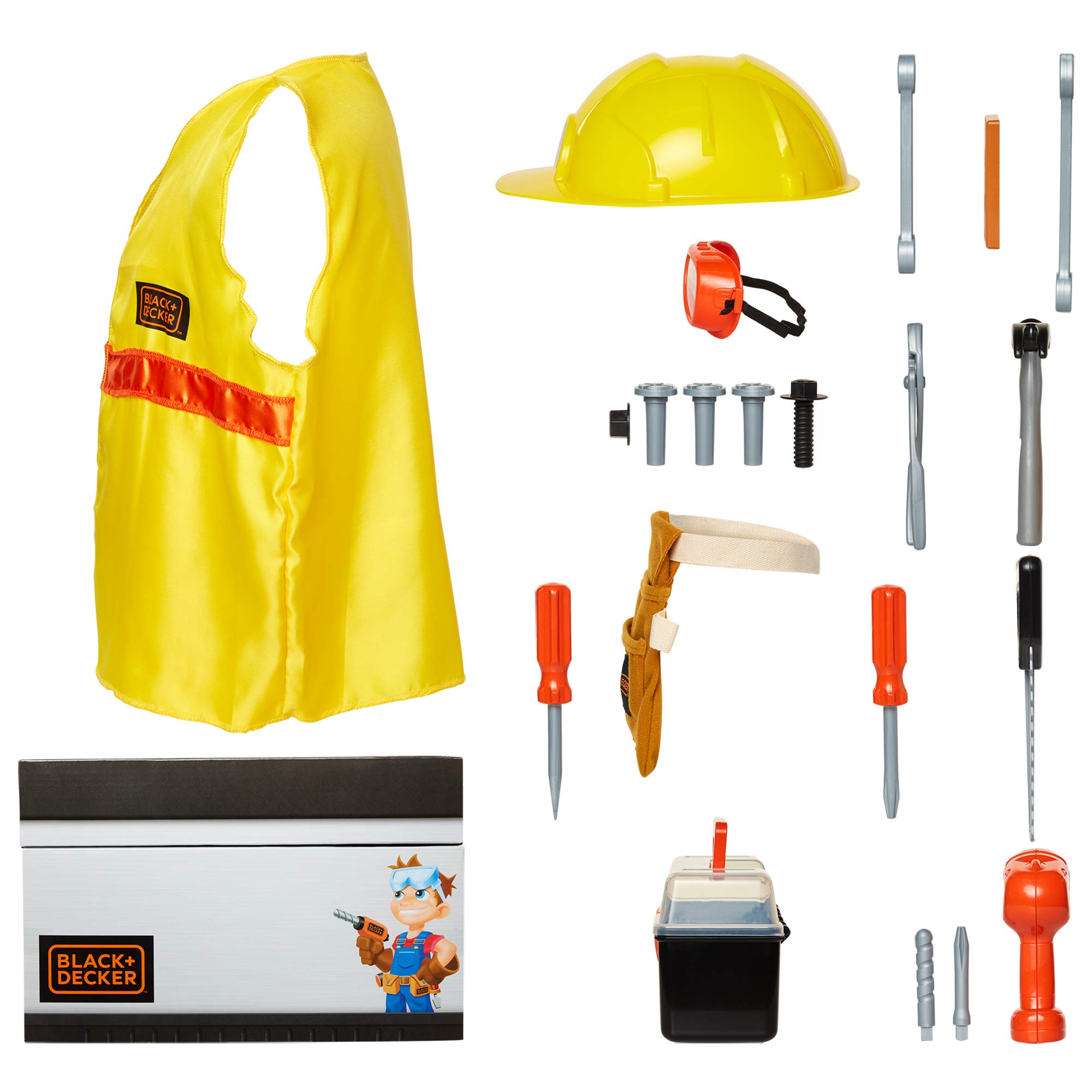 JAKKS Pacific BLACK+DECKER Kids Tool Set Pretend Play Trunk with Tool Box, Construction Vest & Hard Hat – 22 Piece Set [Amazon Exclusive] - Image 9