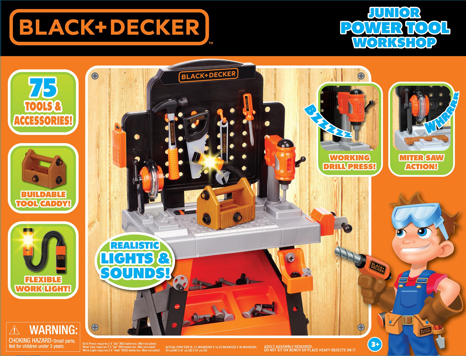 JAKKS Pacific Black+Decker Kids Workbench - Power Tools Workshop - Build Your Own Toy Tool Box – 75 Realistic Toy Tools and Accessories [Amazon Exclusive] - Image 6
