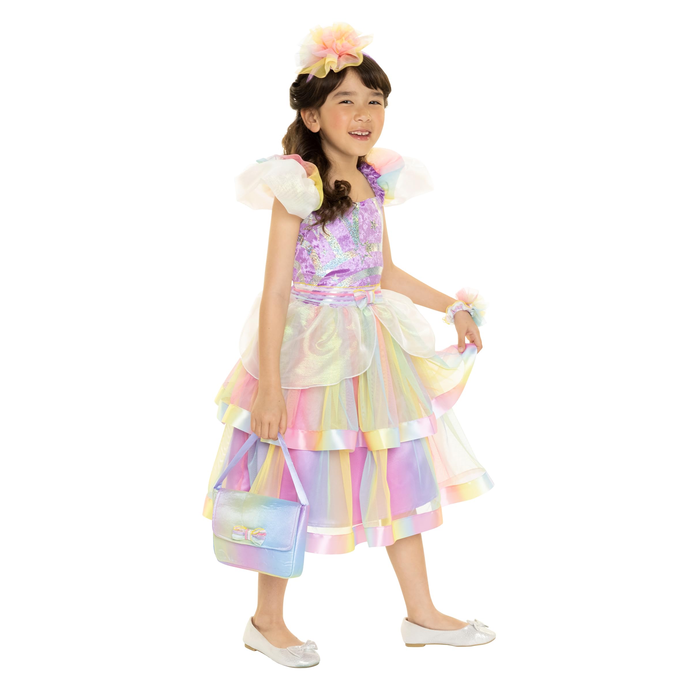 JAKKS Pacific Daydreamers Girls Premium Princess Costume Dress with Purse, Full Multi-Layer Tulle Skirt Adorned with Soft Rainbow Tones Create a Magical Look with Every Twirl! [Amazon Exclusive] - Image 3