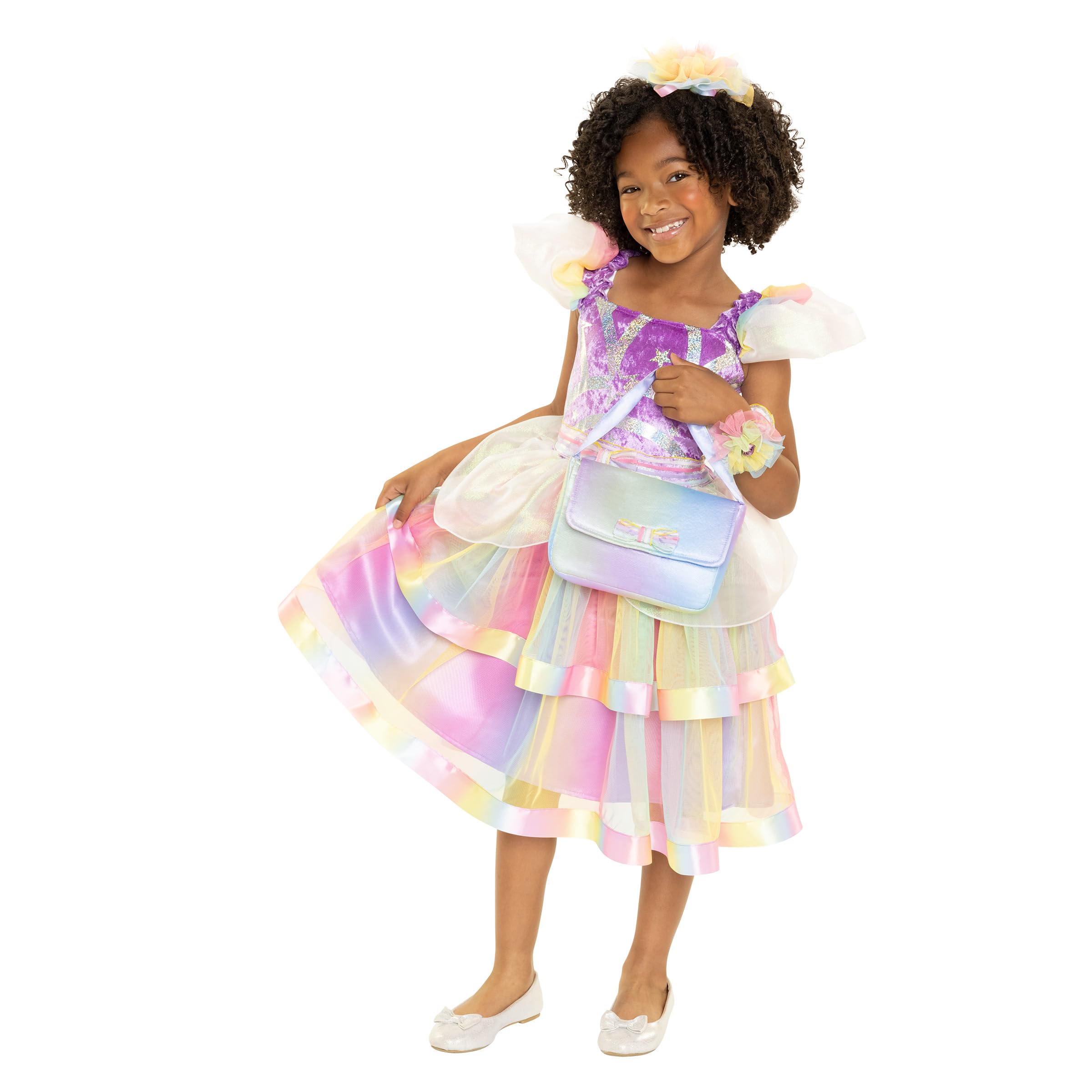 JAKKS Pacific Daydreamers Girls Premium Princess Costume Dress with Purse, Full Multi-Layer Tulle Skirt Adorned with Soft Rainbow Tones Create a Magical Look with Every Twirl! [Amazon Exclusive] - Image 4