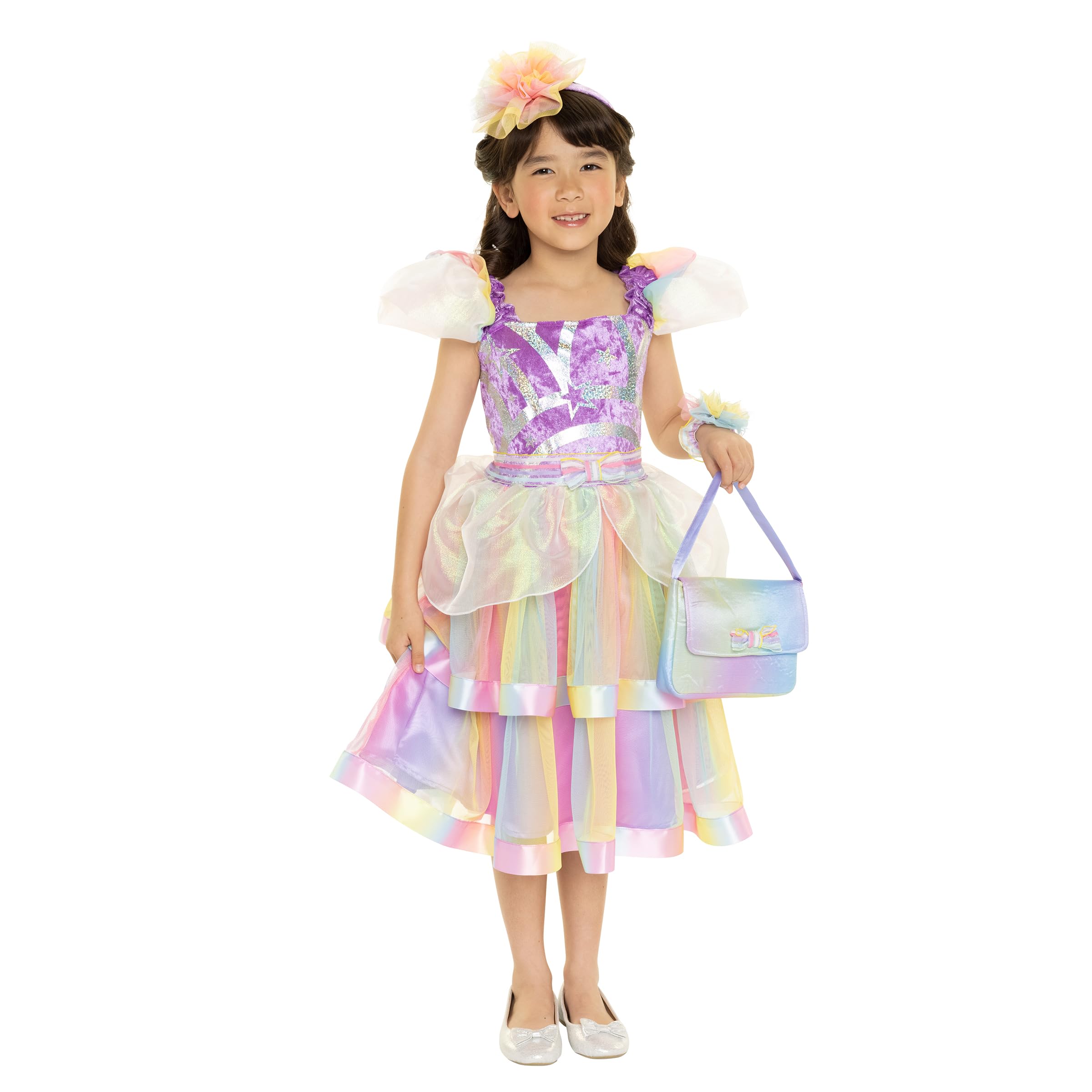 JAKKS Pacific Daydreamers Girls Premium Princess Costume Dress with Purse, Full Multi-Layer Tulle Skirt Adorned with Soft Rainbow Tones Create a Magical Look with Every Twirl! [Amazon Exclusive] - Image 6