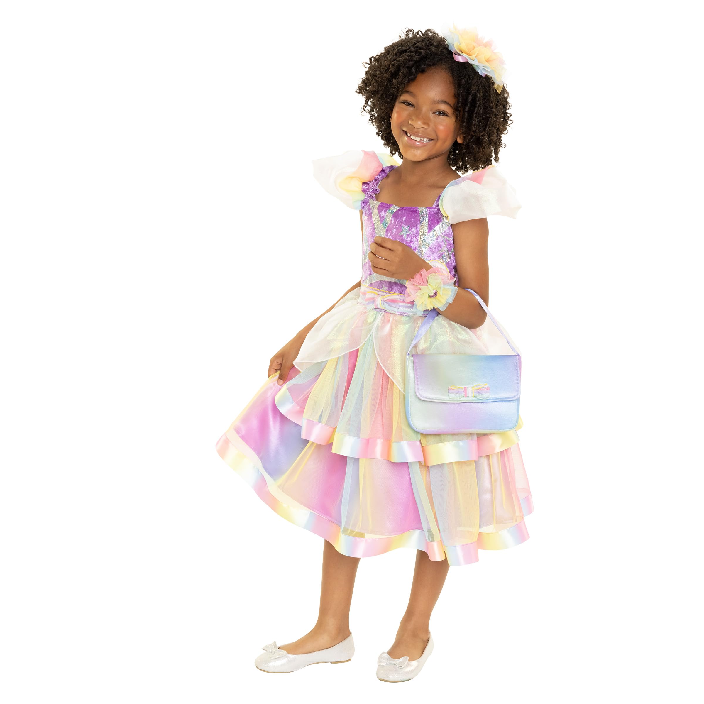 JAKKS Pacific Daydreamers Girls Premium Princess Costume Dress with Purse, Full Multi-Layer Tulle Skirt Adorned with Soft Rainbow Tones Create a Magical Look with Every Twirl! [Amazon Exclusive] - Image 7