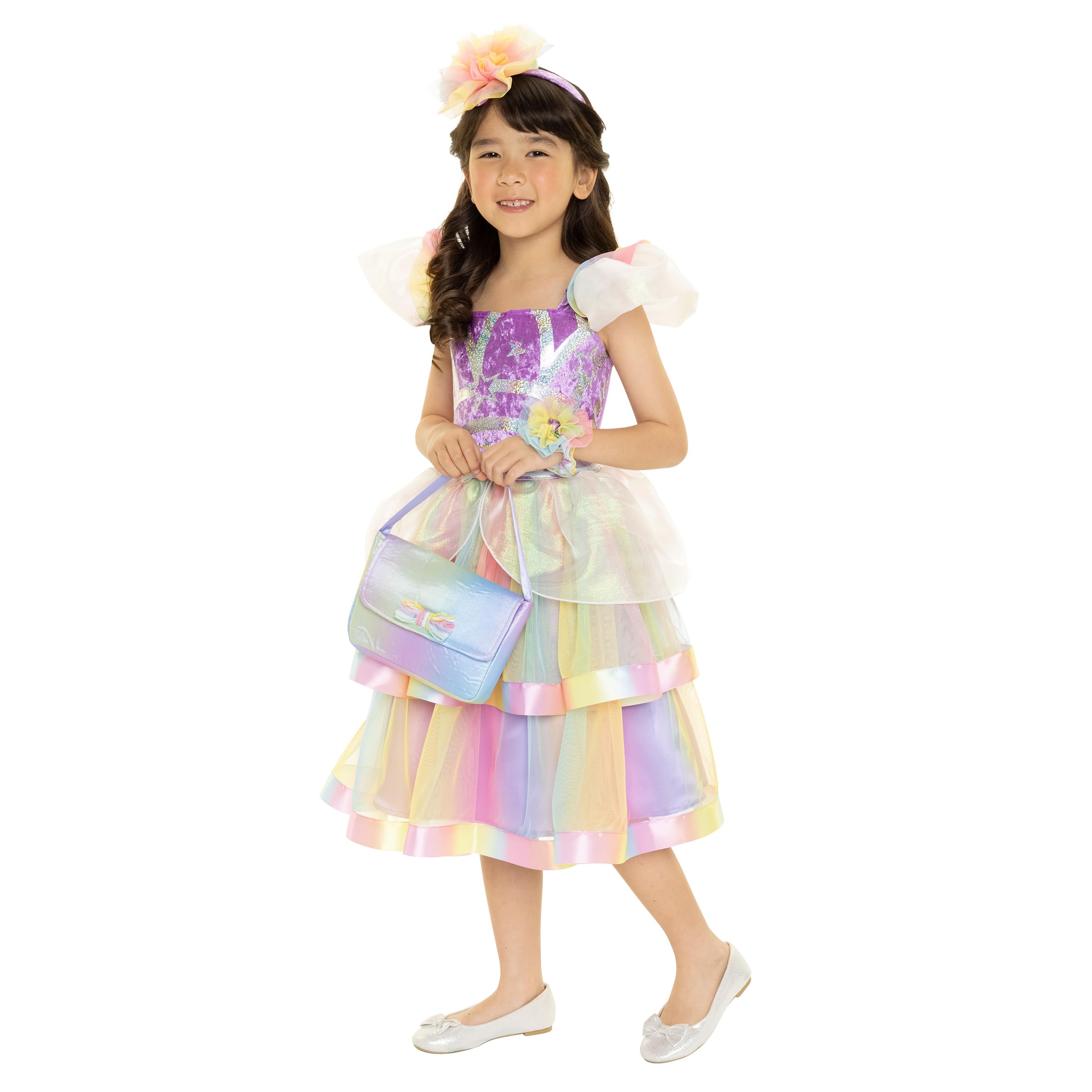 JAKKS Pacific Daydreamers Girls Premium Princess Costume Dress with Purse, Full Multi-Layer Tulle Skirt Adorned with Soft Rainbow Tones Create a Magical Look with Every Twirl! [Amazon Exclusive] - Image 8