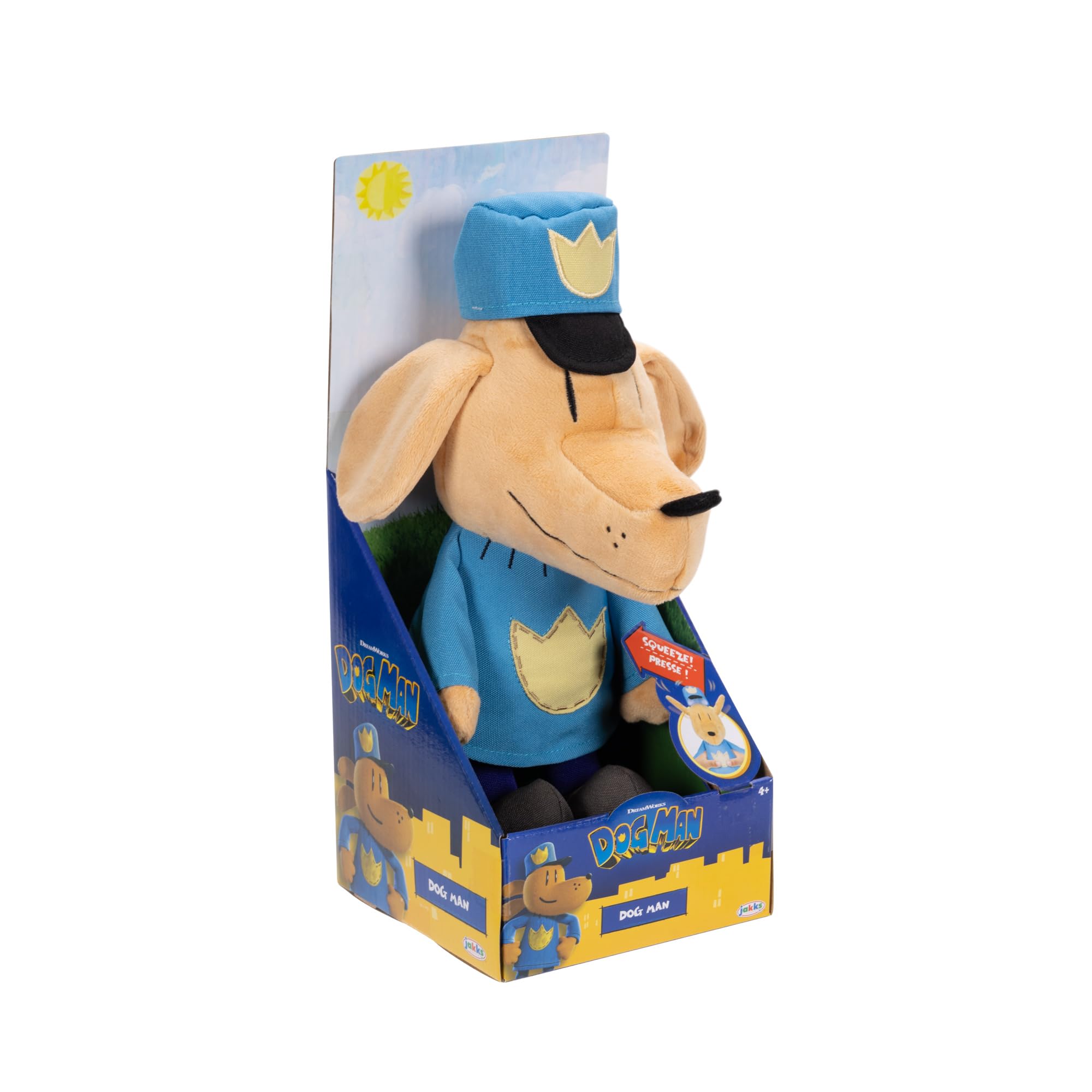JAKKS Pacific Dog Man Feature Plush, Ears Flip Up and Down, Squeeze for Fun Sound Effect, Toot! Collect All Dogman Plush, Based on The Dog Man Movie - Image 8