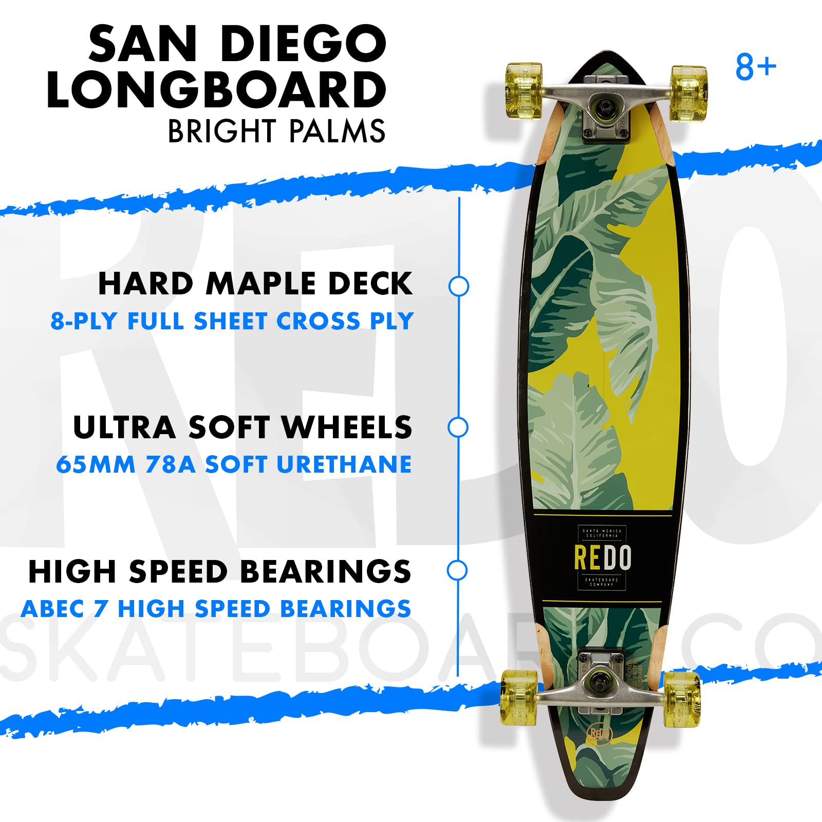 ReDo Skateboard Co. ReDo Skateboard Kids 8" San Diego Palms Cruiser Complete Skateboard, Multicolor - Image 4
